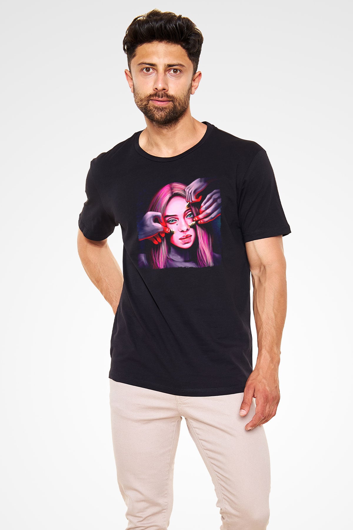 Billie Eilish Baskılı Unisex Siyah Tişört - Tshirt