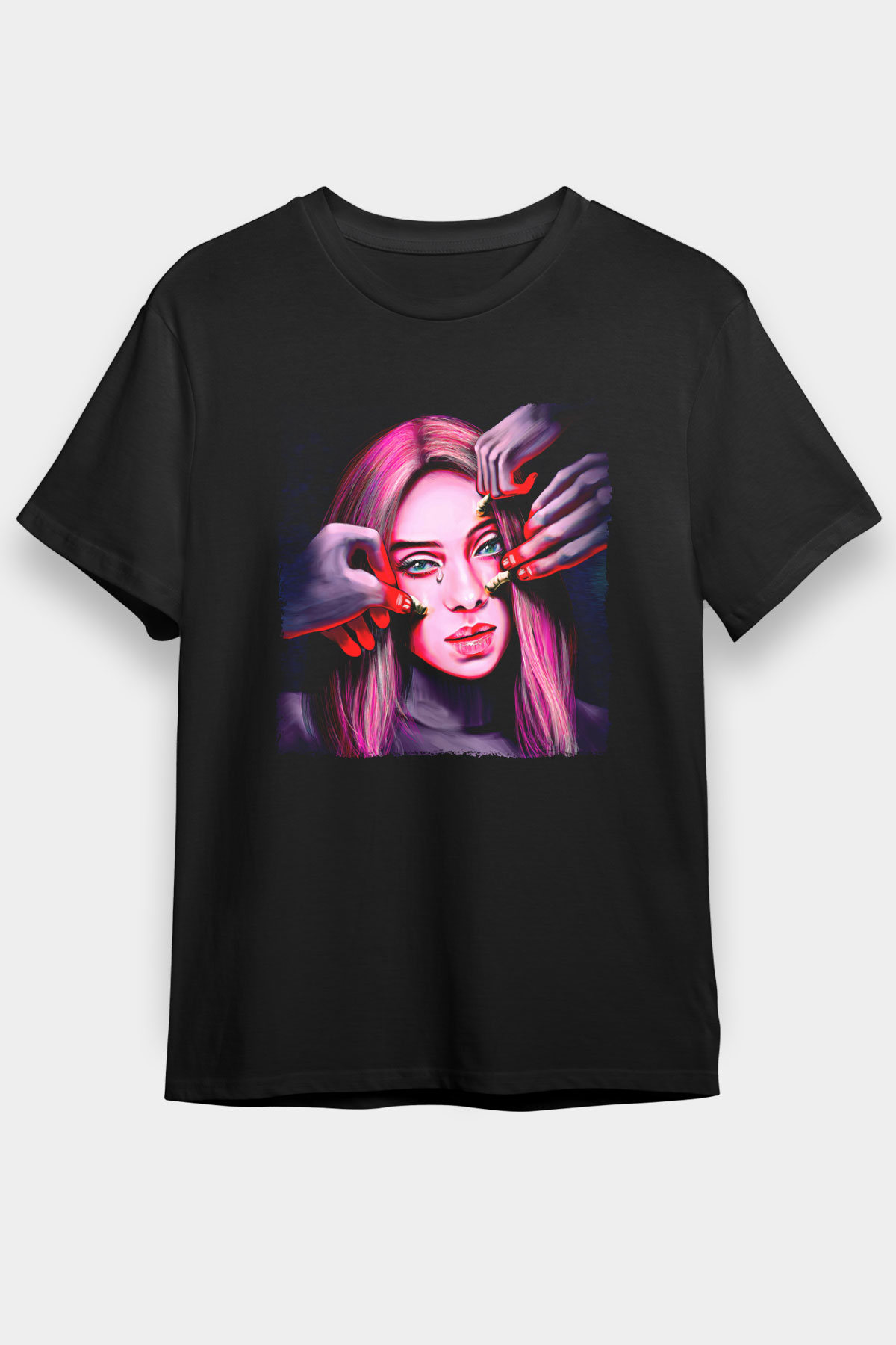 Billie Eilish Baskılı Unisex Siyah Tişört - Tshirt