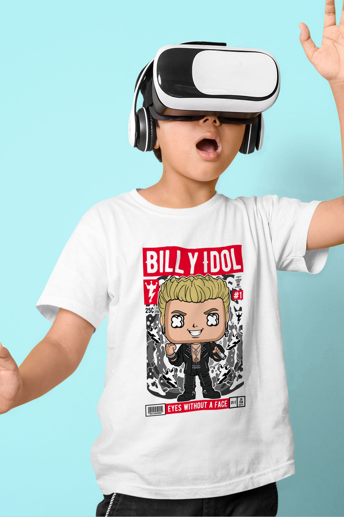 Billy Idol Baskılı Unisex Beyaz Çocuk Tişört