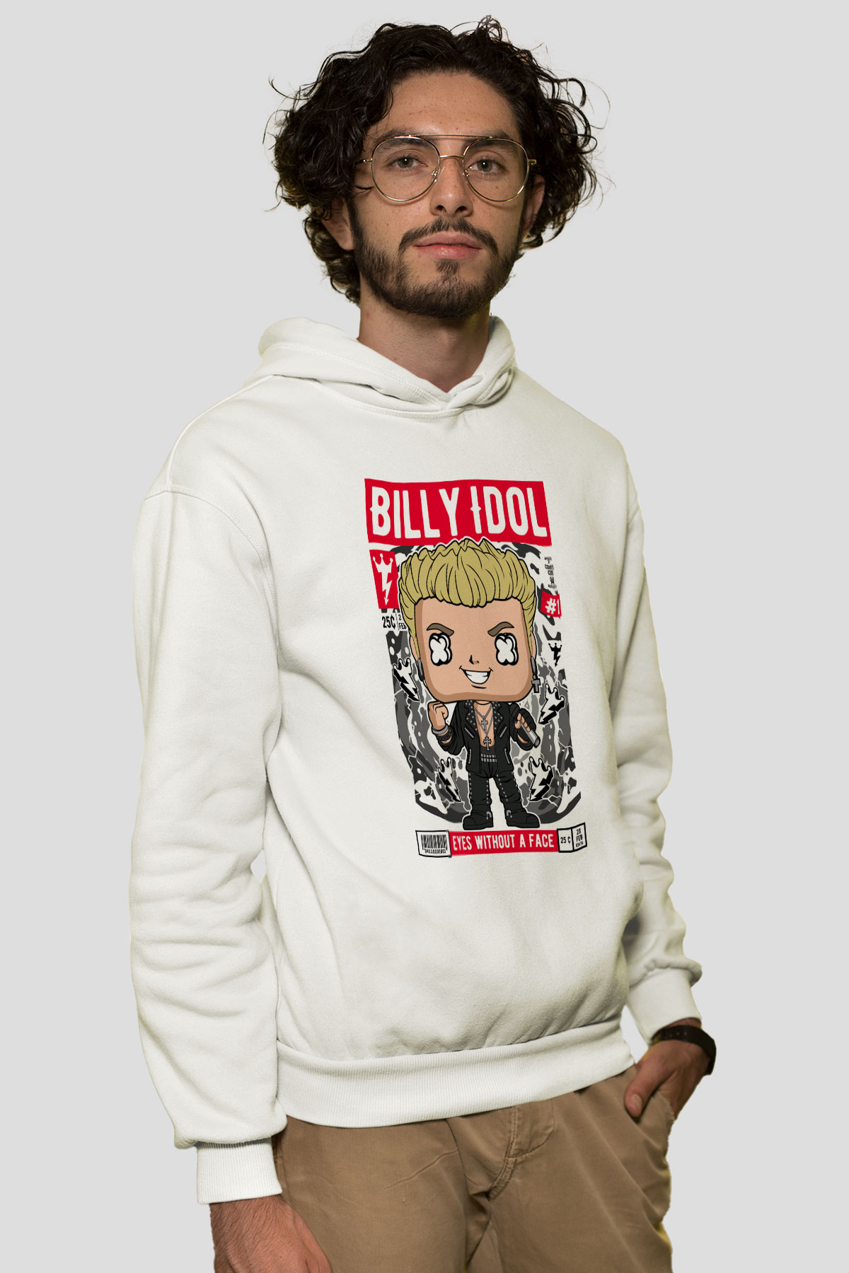 Billy Idol Baskılı Unisex Beyaz Hoodie