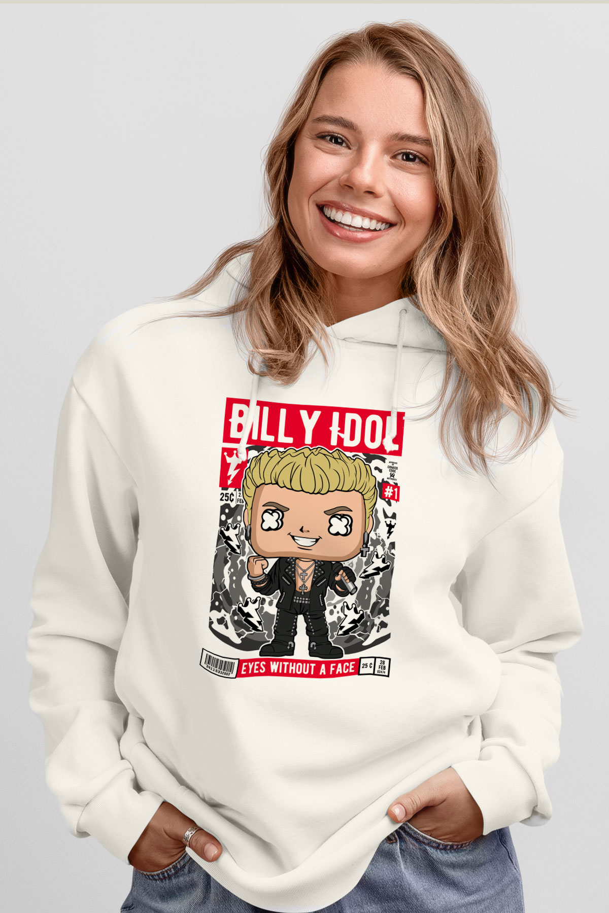 Billy Idol Baskılı Unisex Beyaz Hoodie
