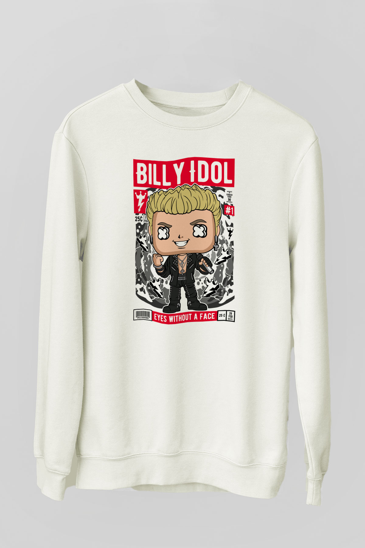 Billy Idol Baskılı Unisex Beyaz Sweatshirt
