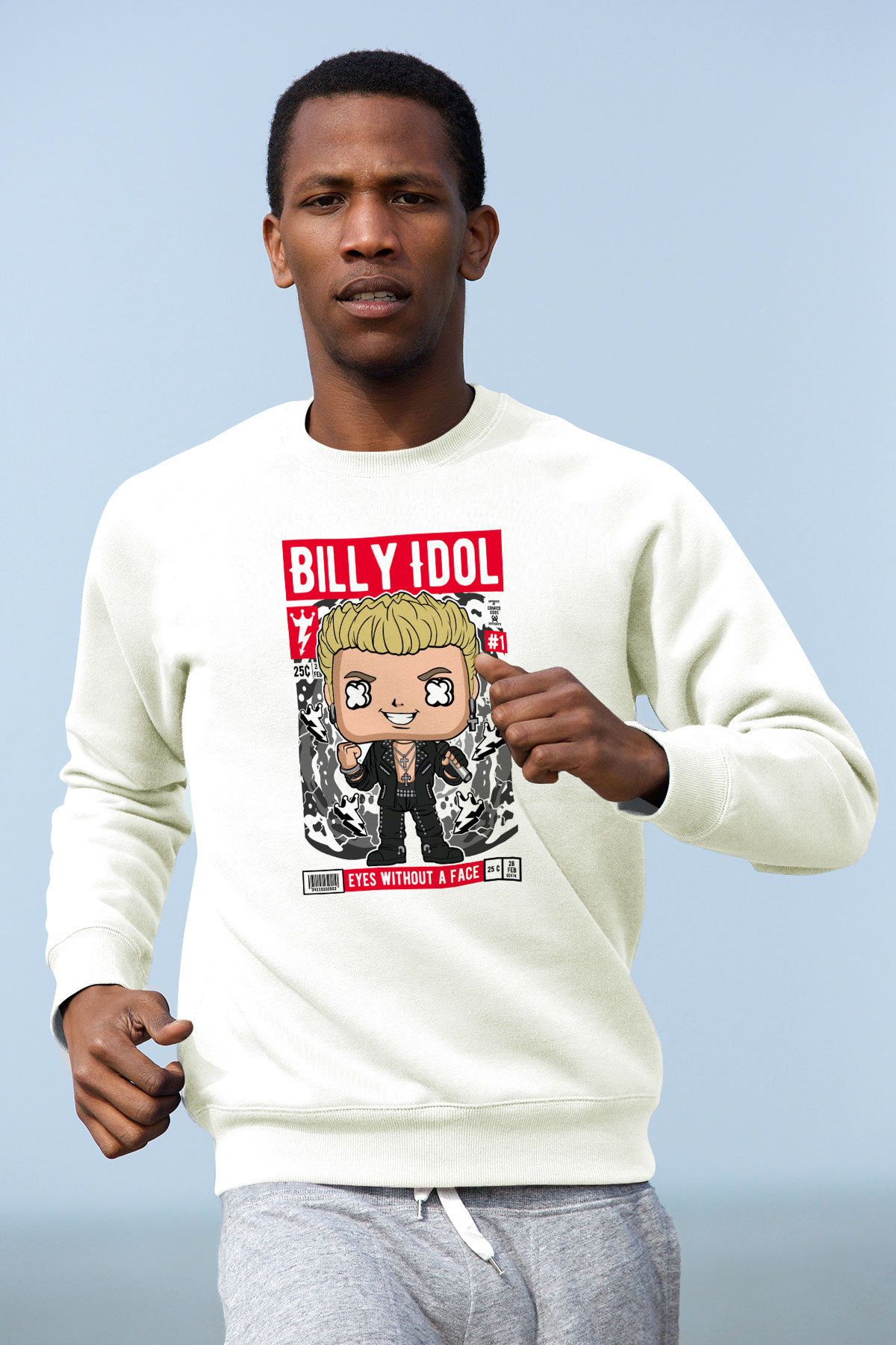 Billy Idol Baskılı Unisex Beyaz Sweatshirt