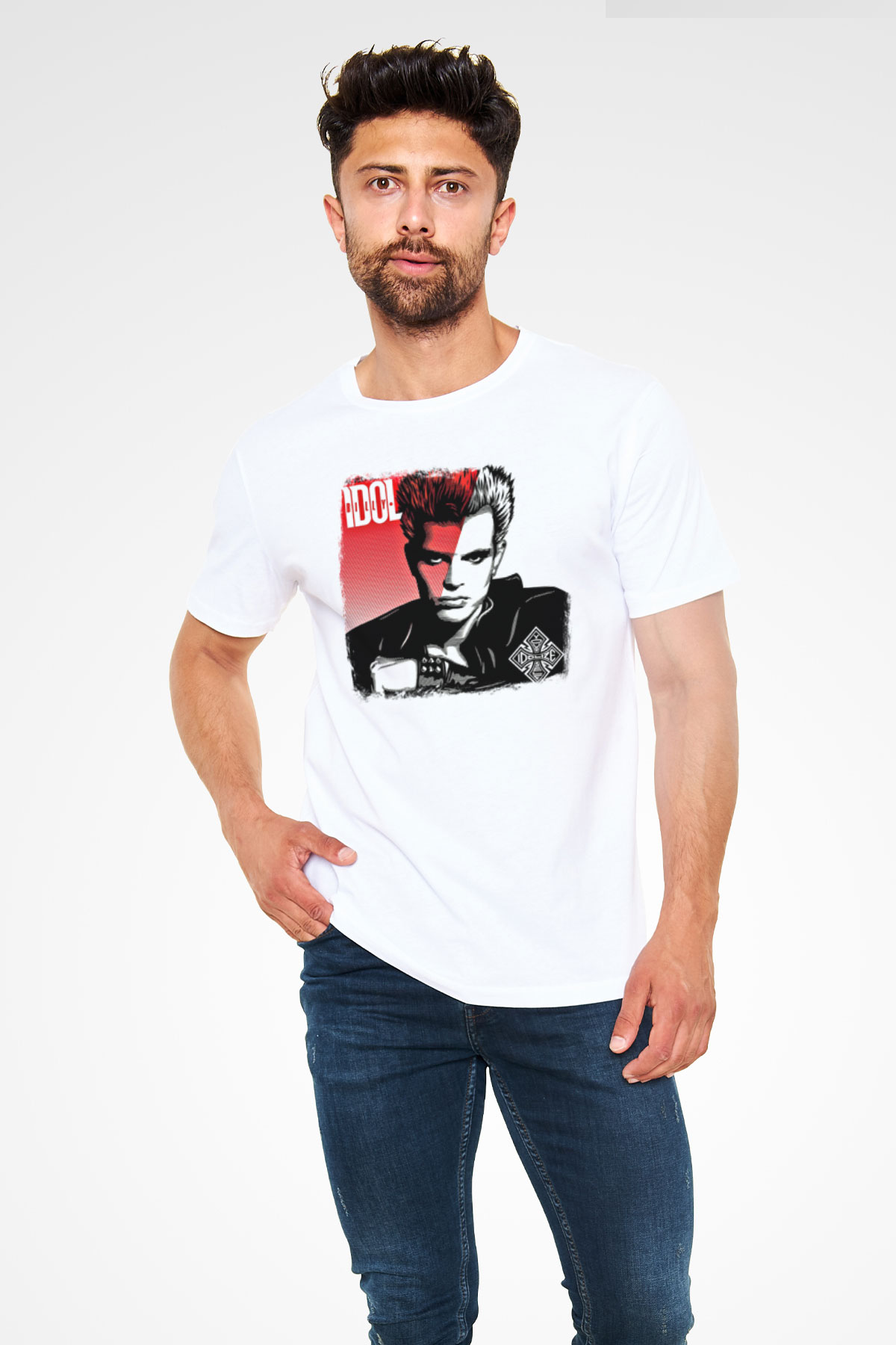 Billy Idol Baskılı Unisex Beyaz Tişört