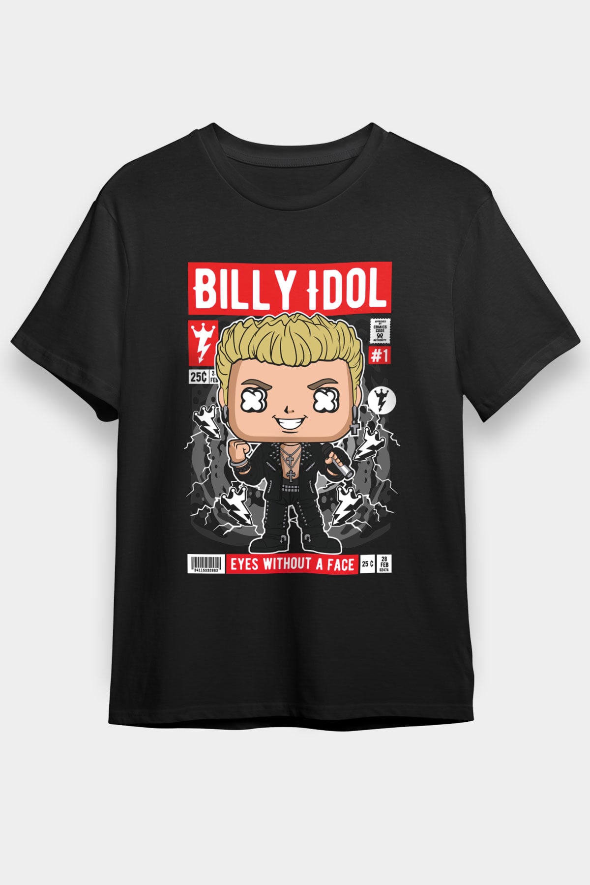 Billy Idol Baskılı Unisex Siyah Tişört