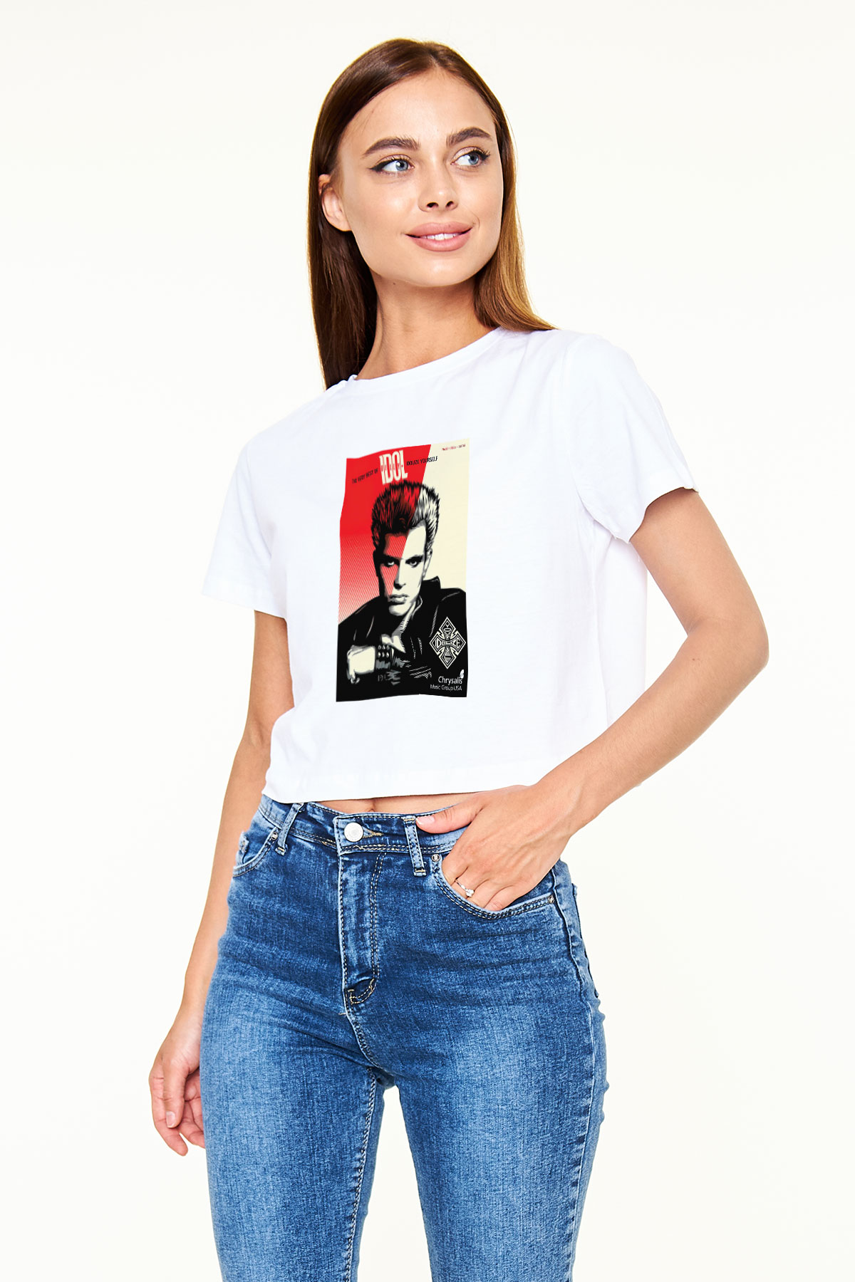 Billy Idol Beyaz Croptop Tişört