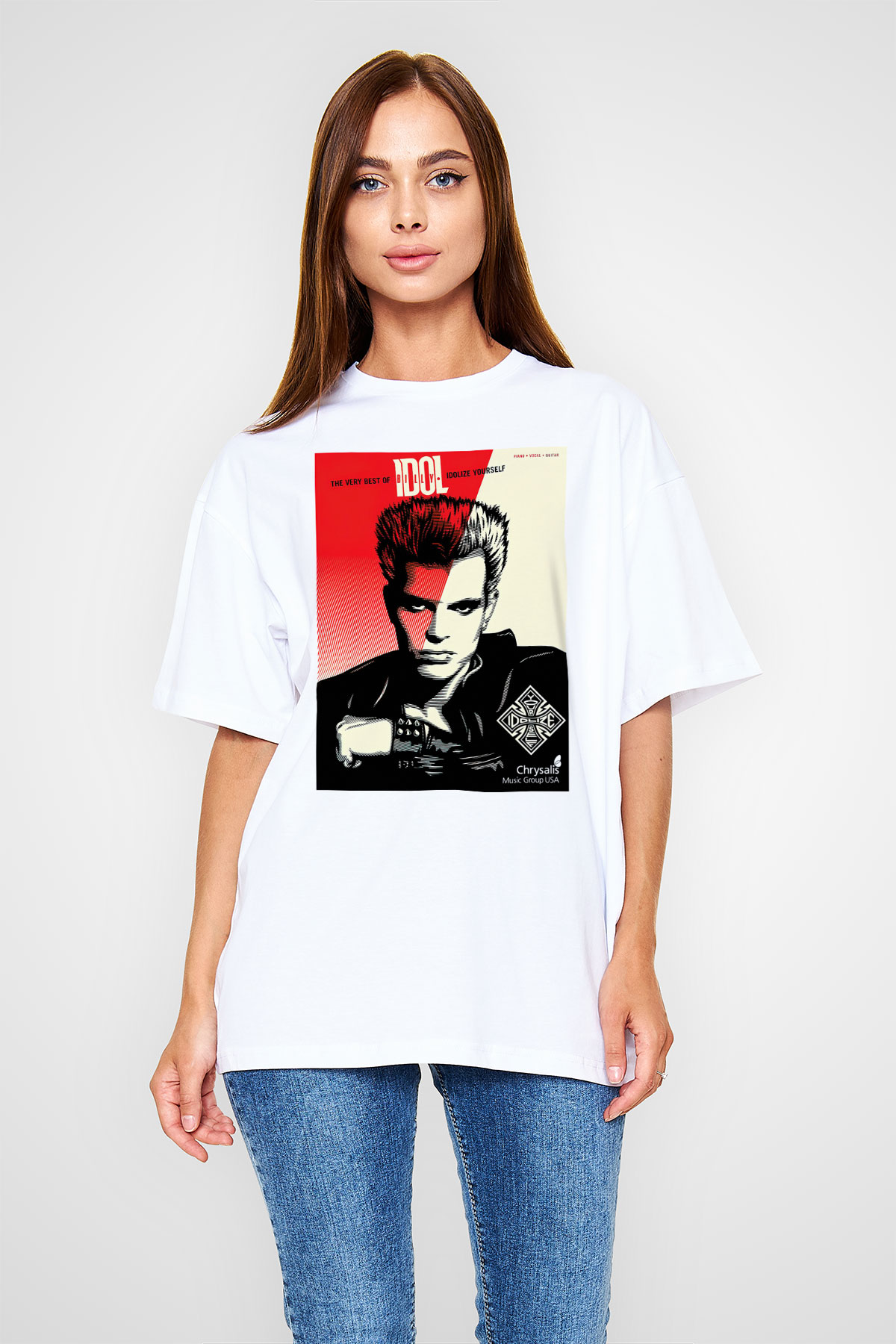 Billy Idol Beyaz Unisex Oversize Tişört T-Shirt