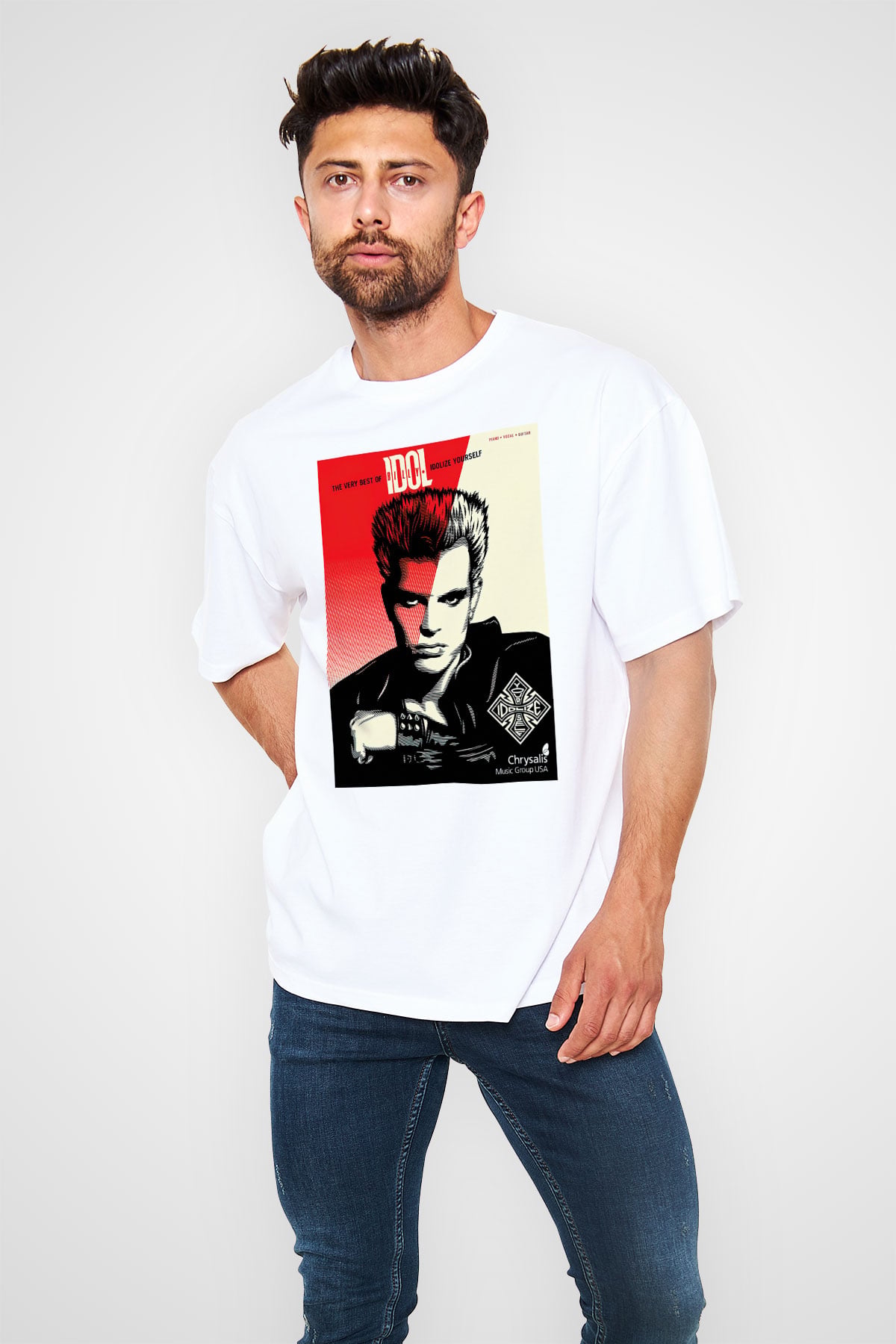 Billy Idol Beyaz Unisex Oversize Tişört T-Shirt