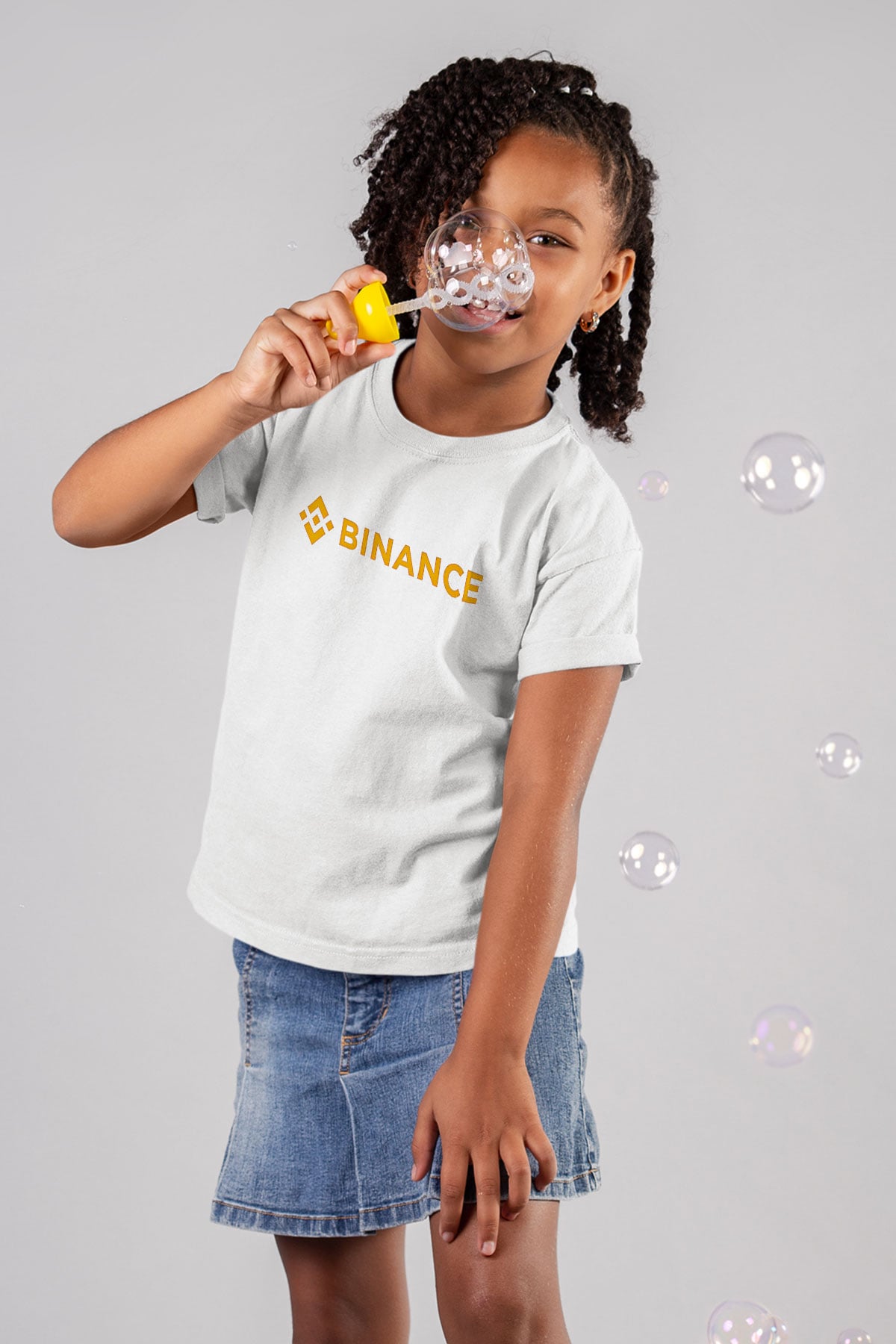 Binance Baskılı Beyaz Unisex Beyaz Çocuk Tişört - Tshirt