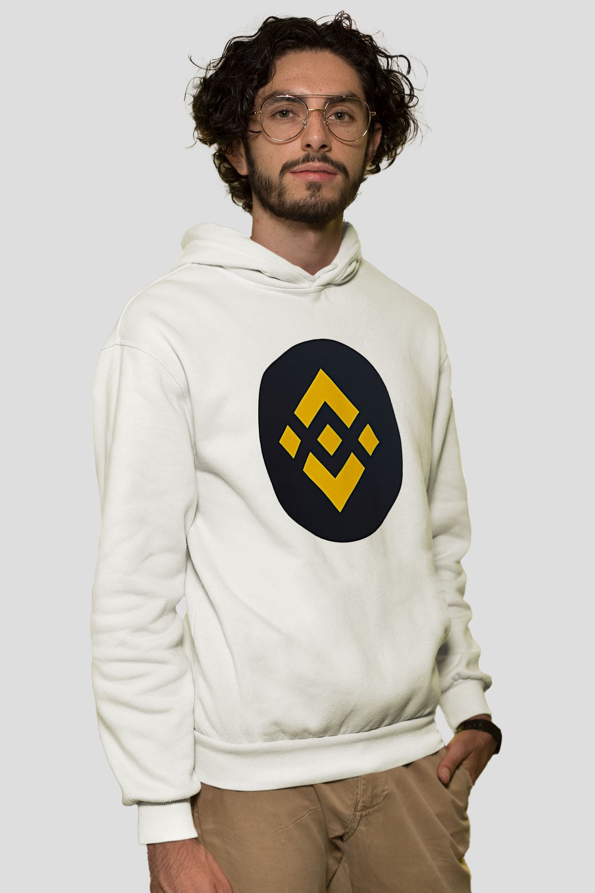 Binance Baskılı Beyaz Unisex Hoodie