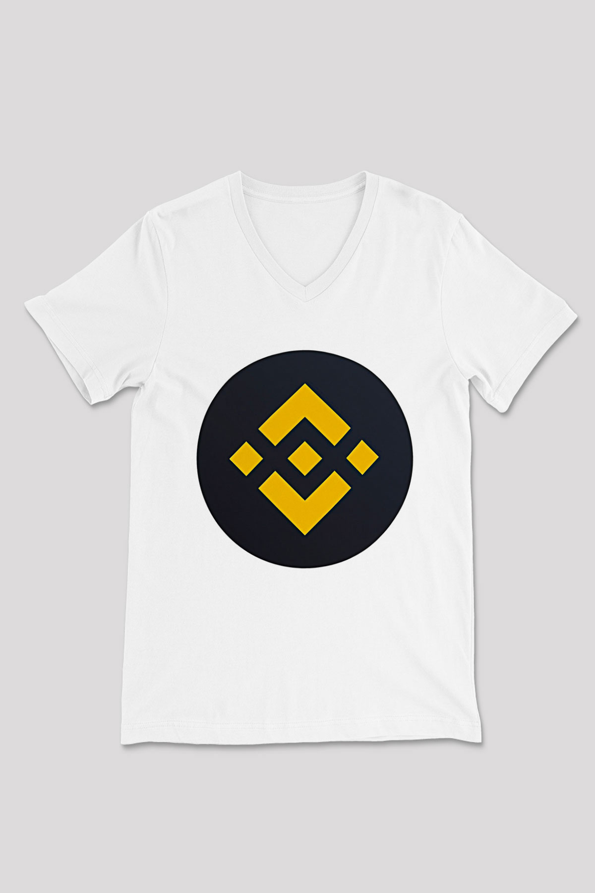 Binance Baskılı Beyaz Unisex V Yaka Tişört - Tshirt