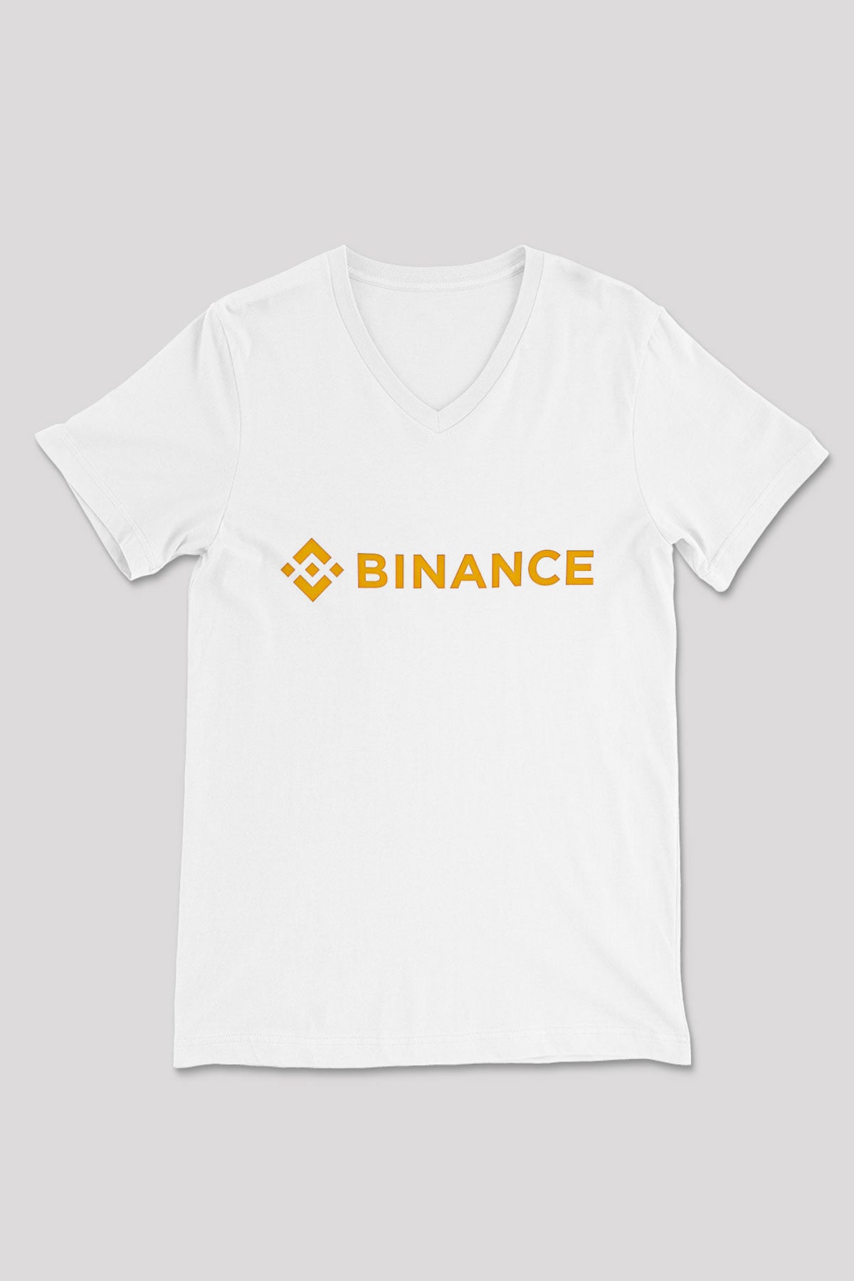 Binance Baskılı Beyaz Unisex V Yaka Tişört - Tshirt