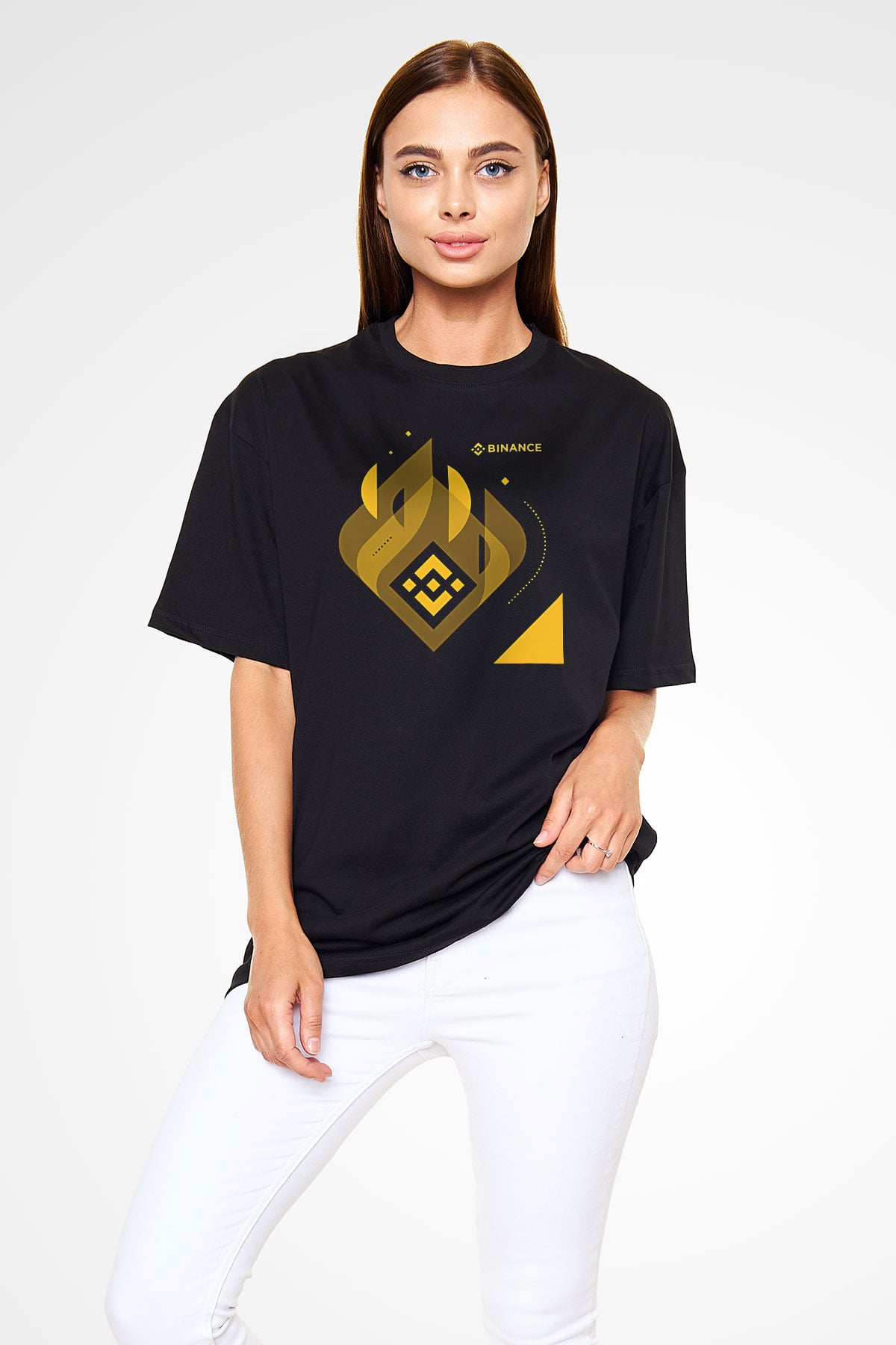 Binance Baskılı Unisex Siyah Oversize Tişört - Tshirt