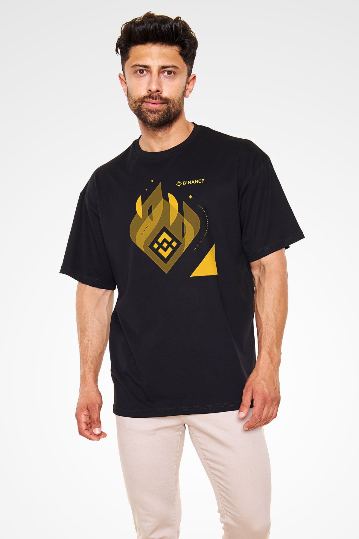 Binance Baskılı Unisex Siyah Oversize Tişört - Tshirt