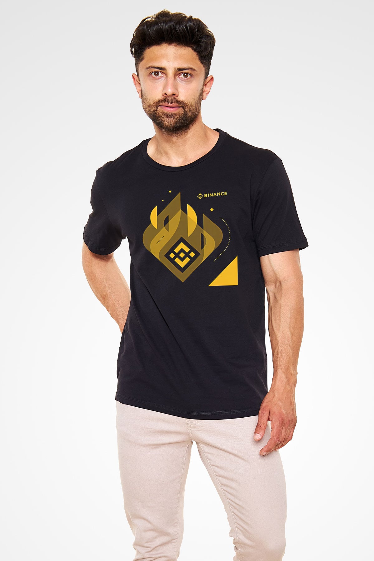 Binance Baskılı Unisex Siyah Tişört - Tshirt