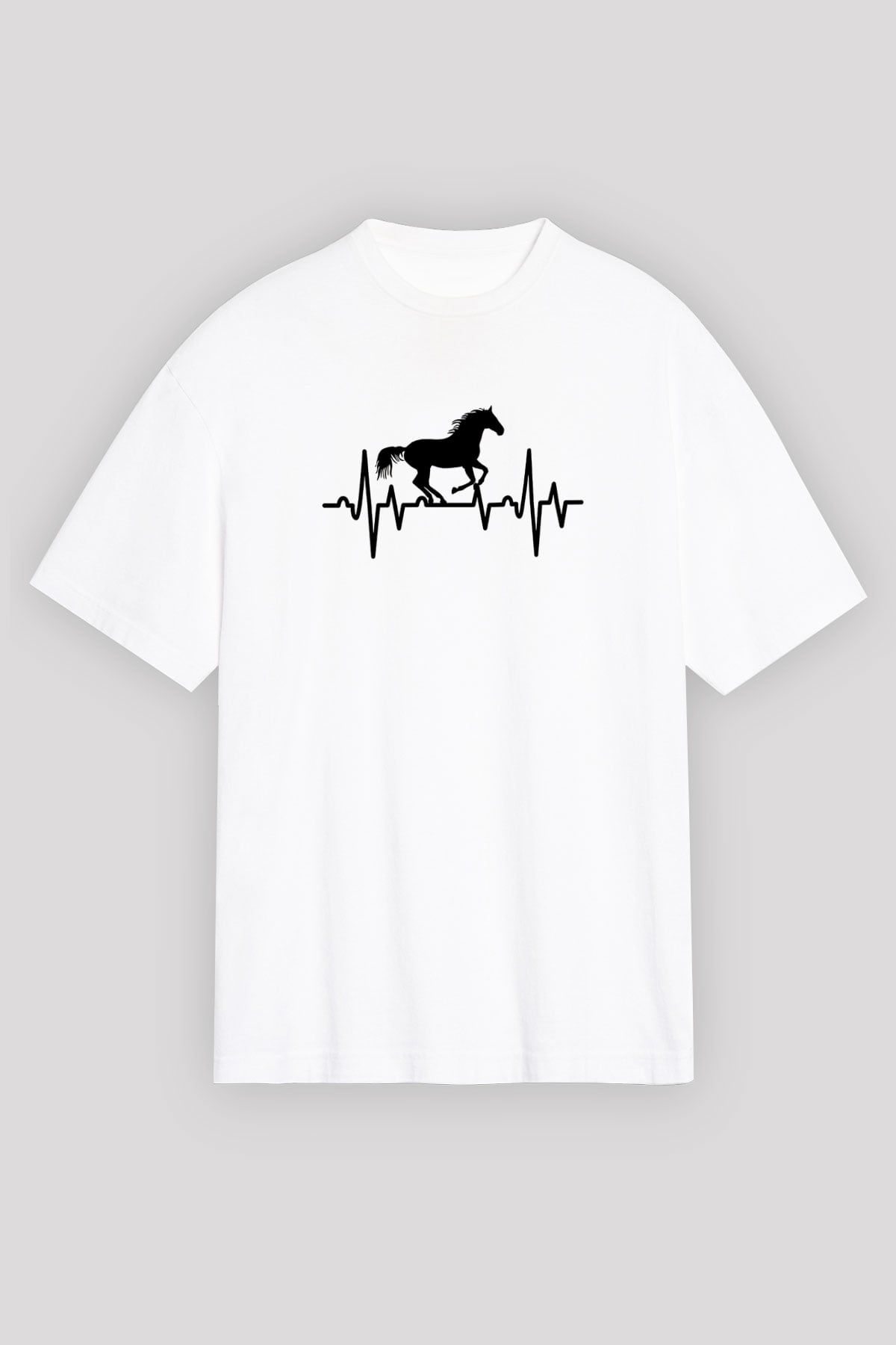 Binicilik Baskılı Unisex Beyaz Oversize Tişört - Tshirt