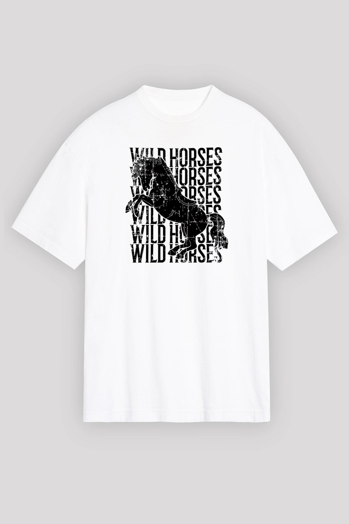 Binicilik Baskılı Unisex Beyaz Oversize Tişört - Tshirt