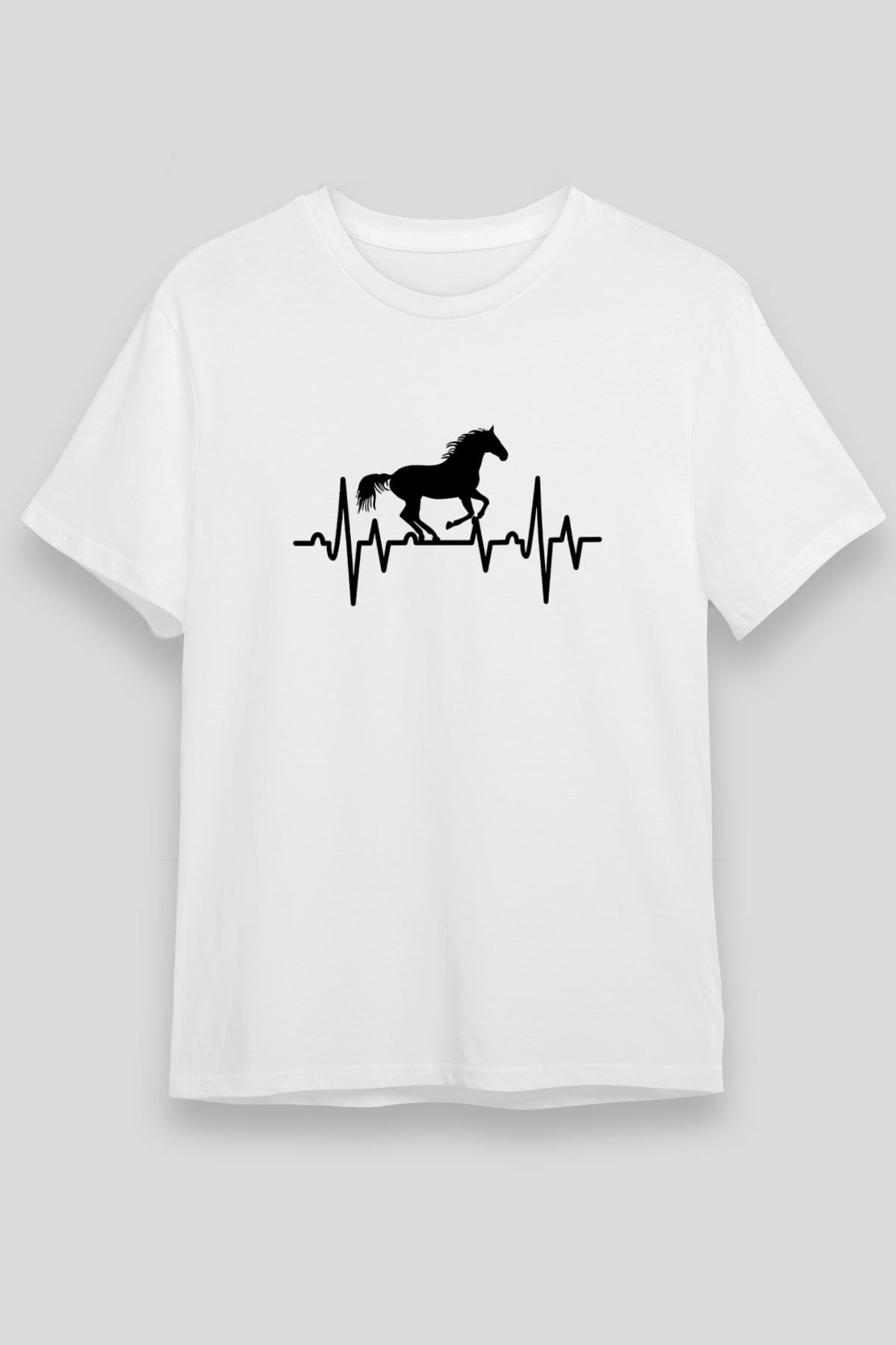 Binicilik Baskılı Unisex Beyaz Tişört - Tshirt