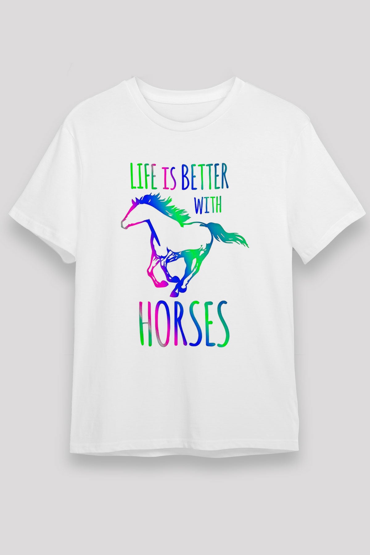 Binicilik Baskılı Unisex Beyaz Tişört - Tshirt