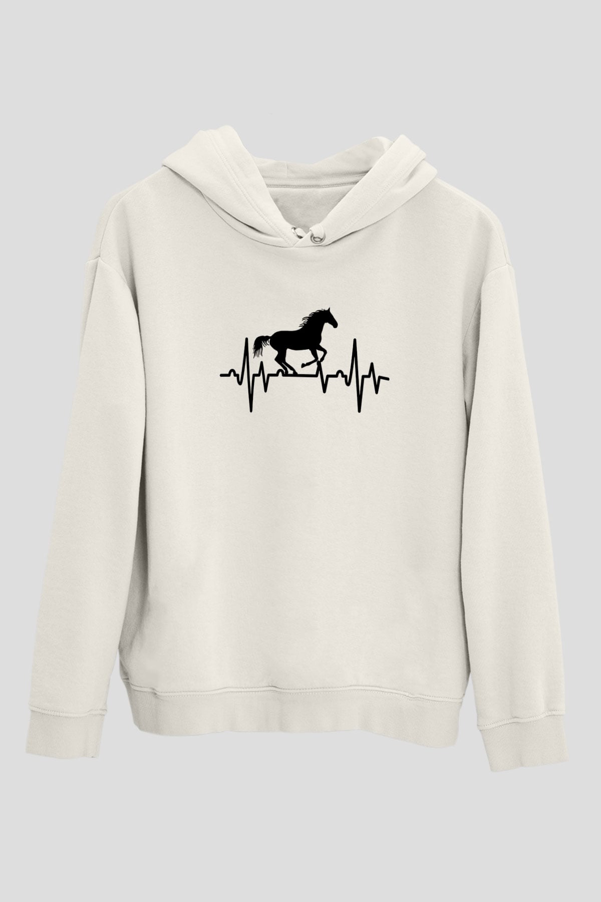 Binicilik Baskılı Unisex Ekru Hoodie