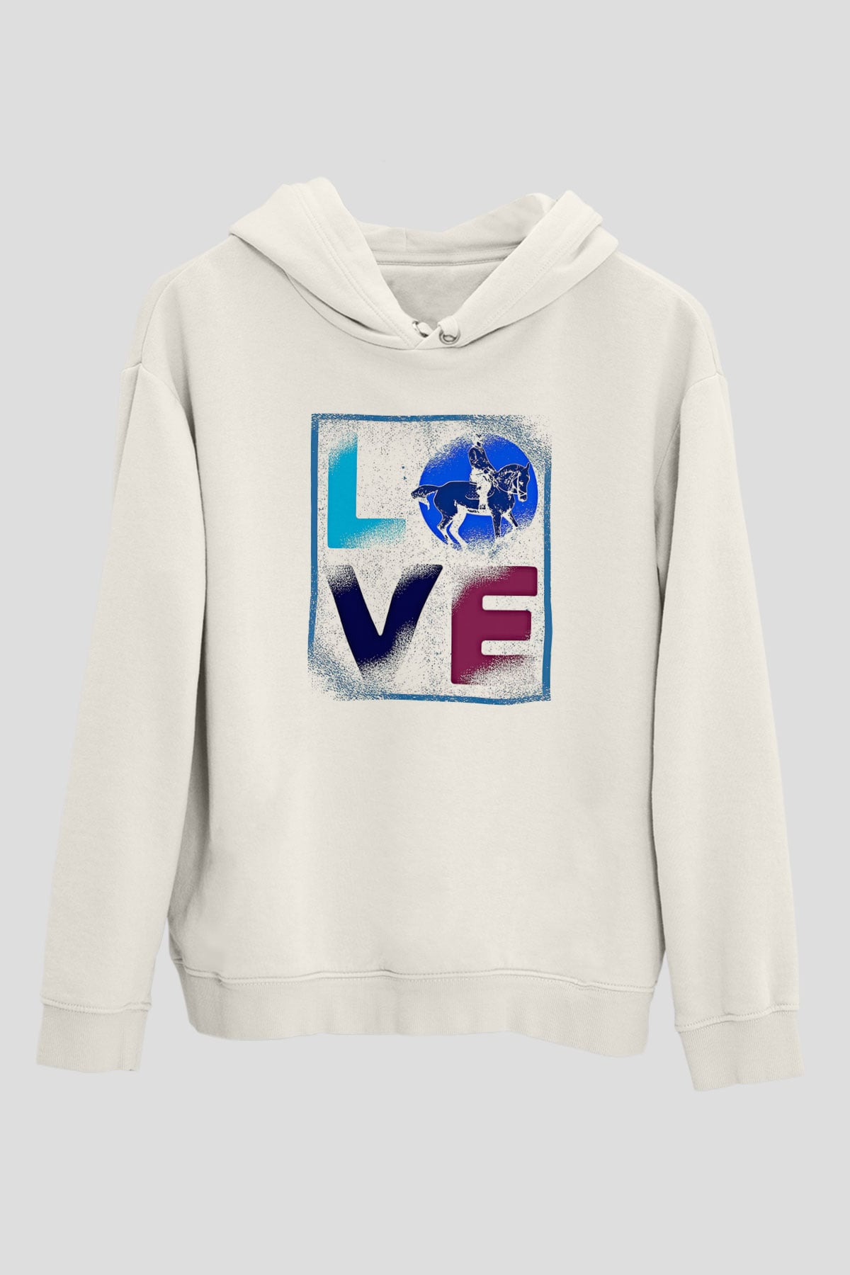 Binicilik Baskılı Unisex Ekru Hoodie