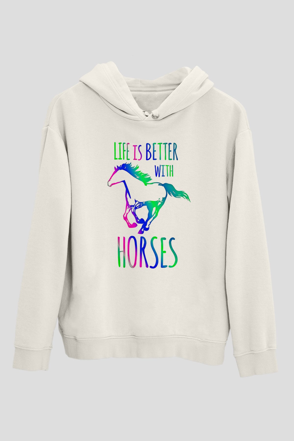 Binicilik Baskılı Unisex Ekru Hoodie
