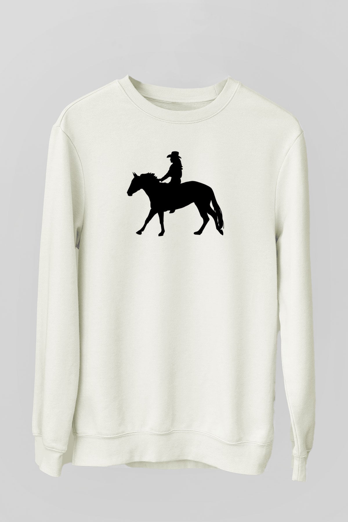 Binicilik Baskılı Unisex Ekru Sweatshirt