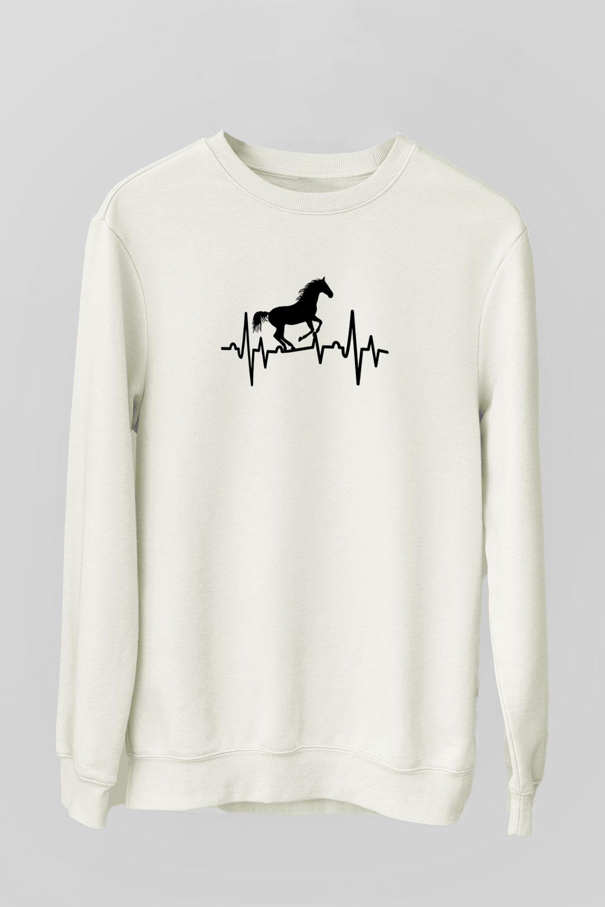 Binicilik Baskılı Unisex Ekru Sweatshirt