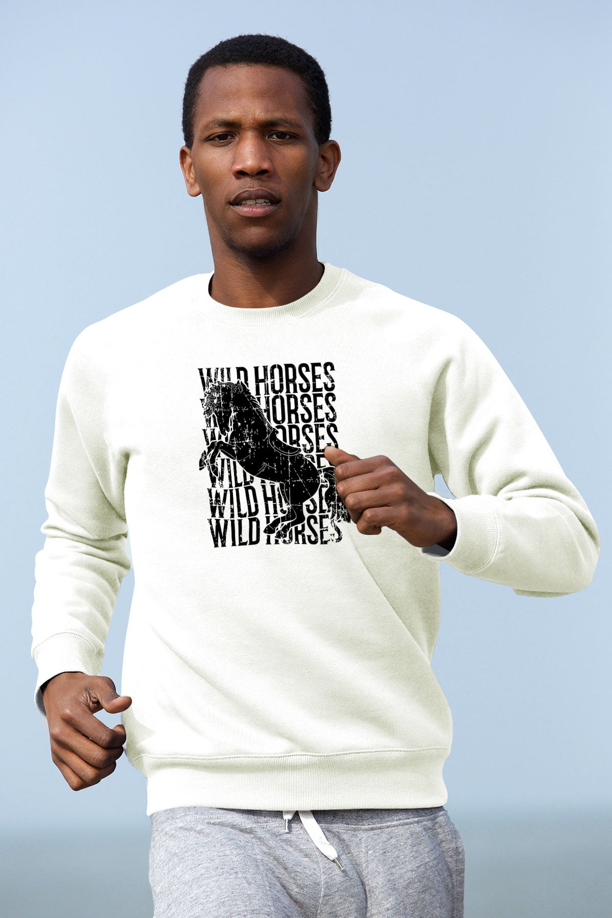 Binicilik Baskılı Unisex Ekru Sweatshirt