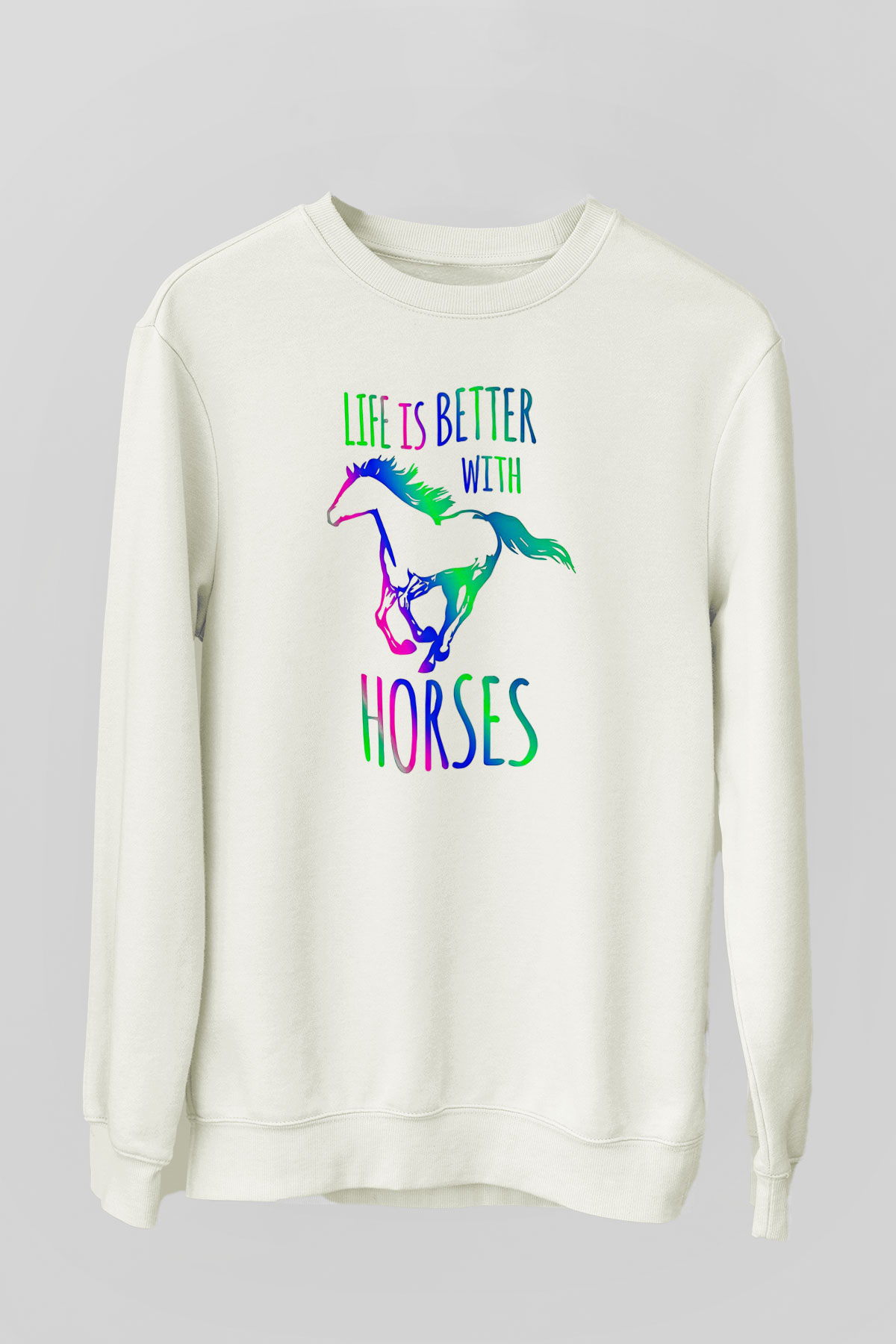 Binicilik Baskılı Unisex Ekru Sweatshirt