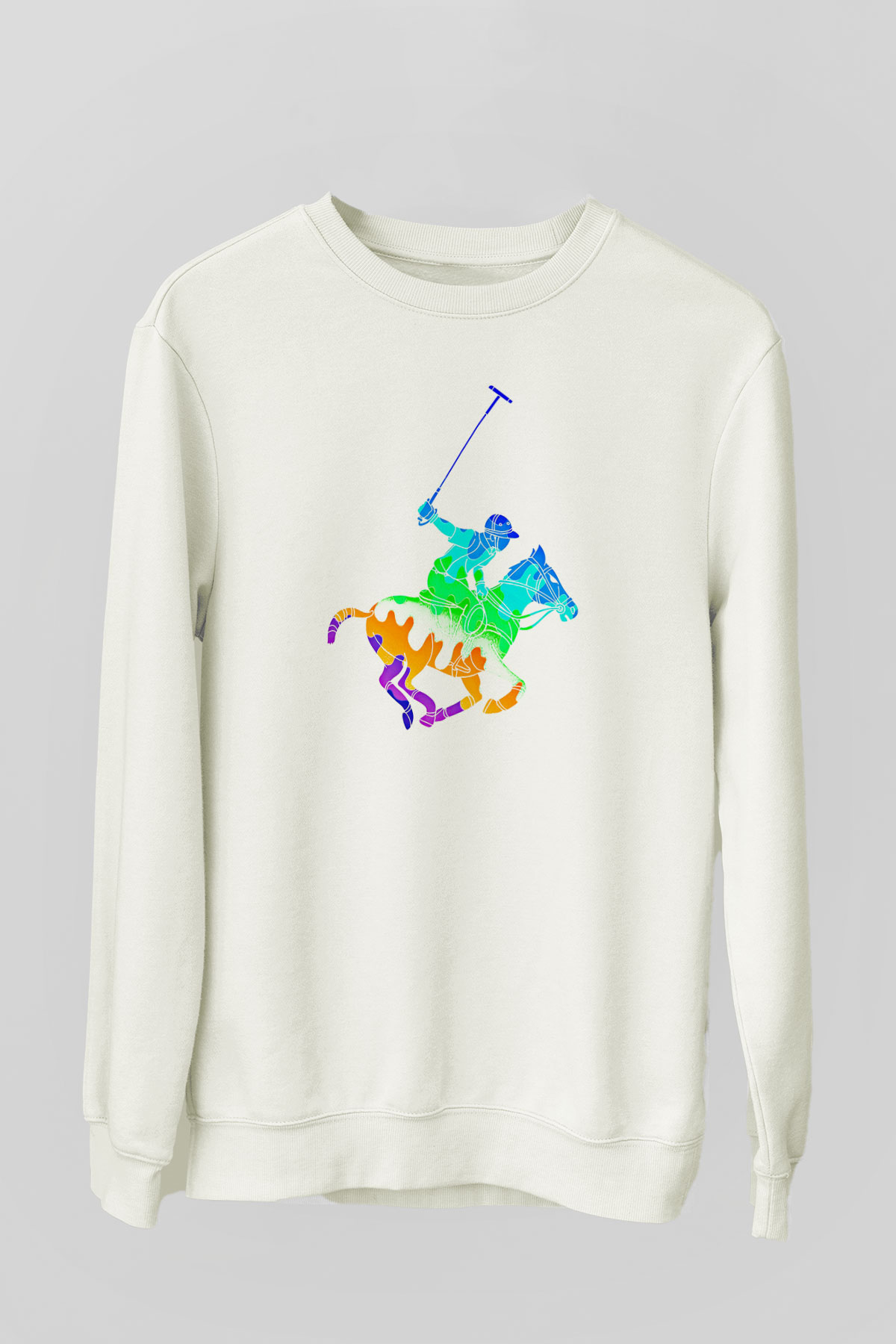 Binicilik Baskılı Unisex Ekru Sweatshirt