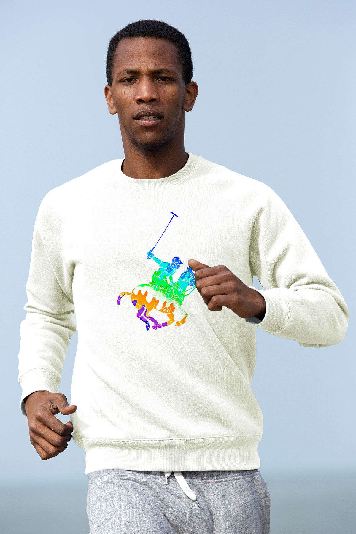 Binicilik Baskılı Unisex Ekru Sweatshirt