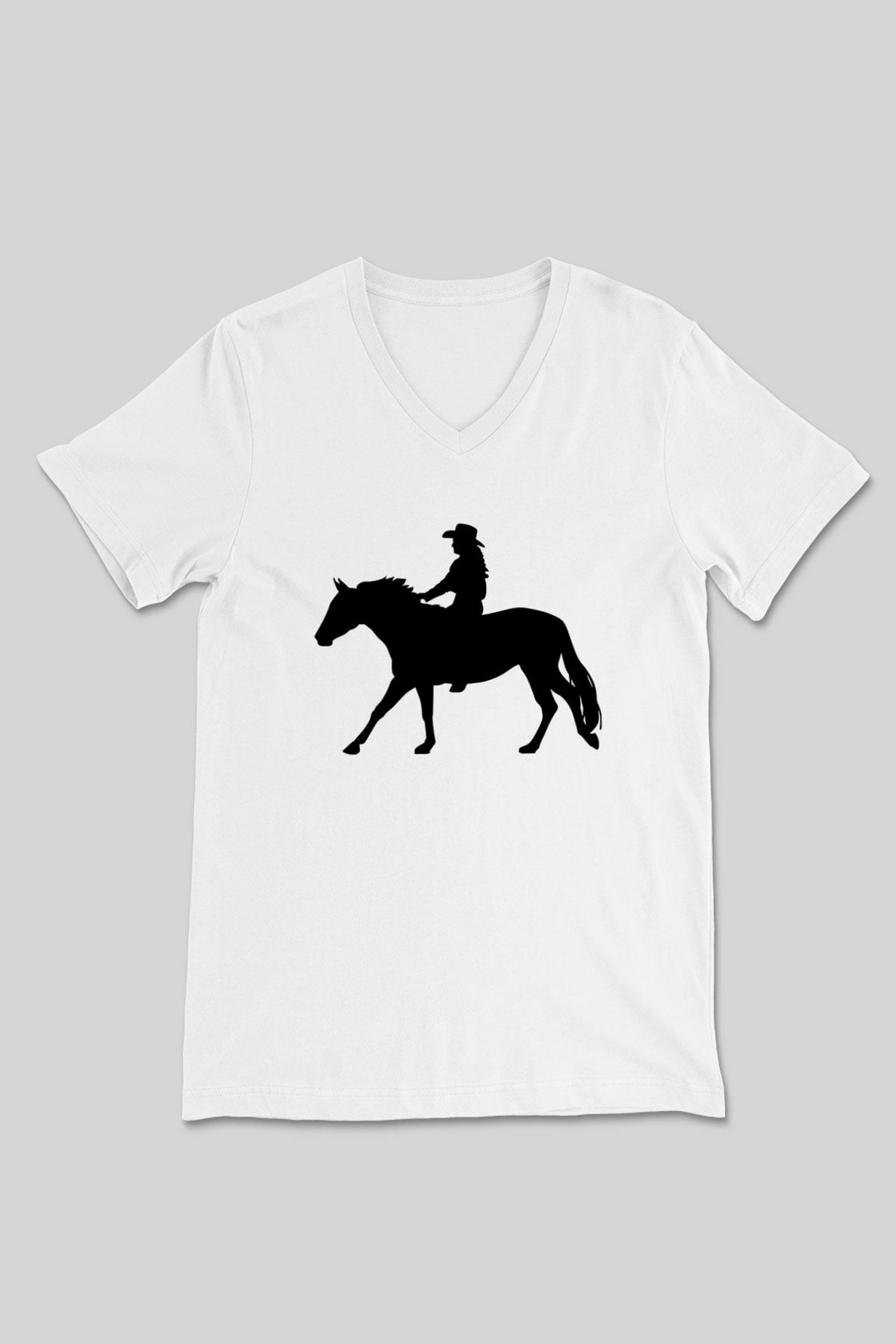 Binicilik Baskılı Unisex V Yaka Tişört - Tshirt