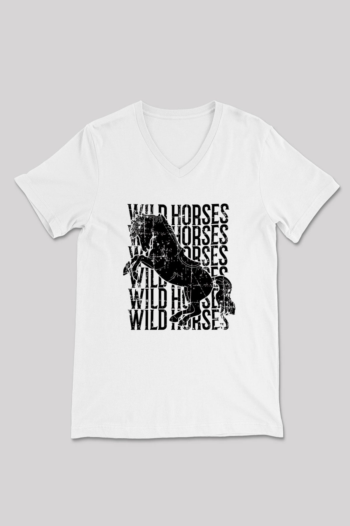 Binicilik Baskılı Unisex V Yaka Tişört - Tshirt
