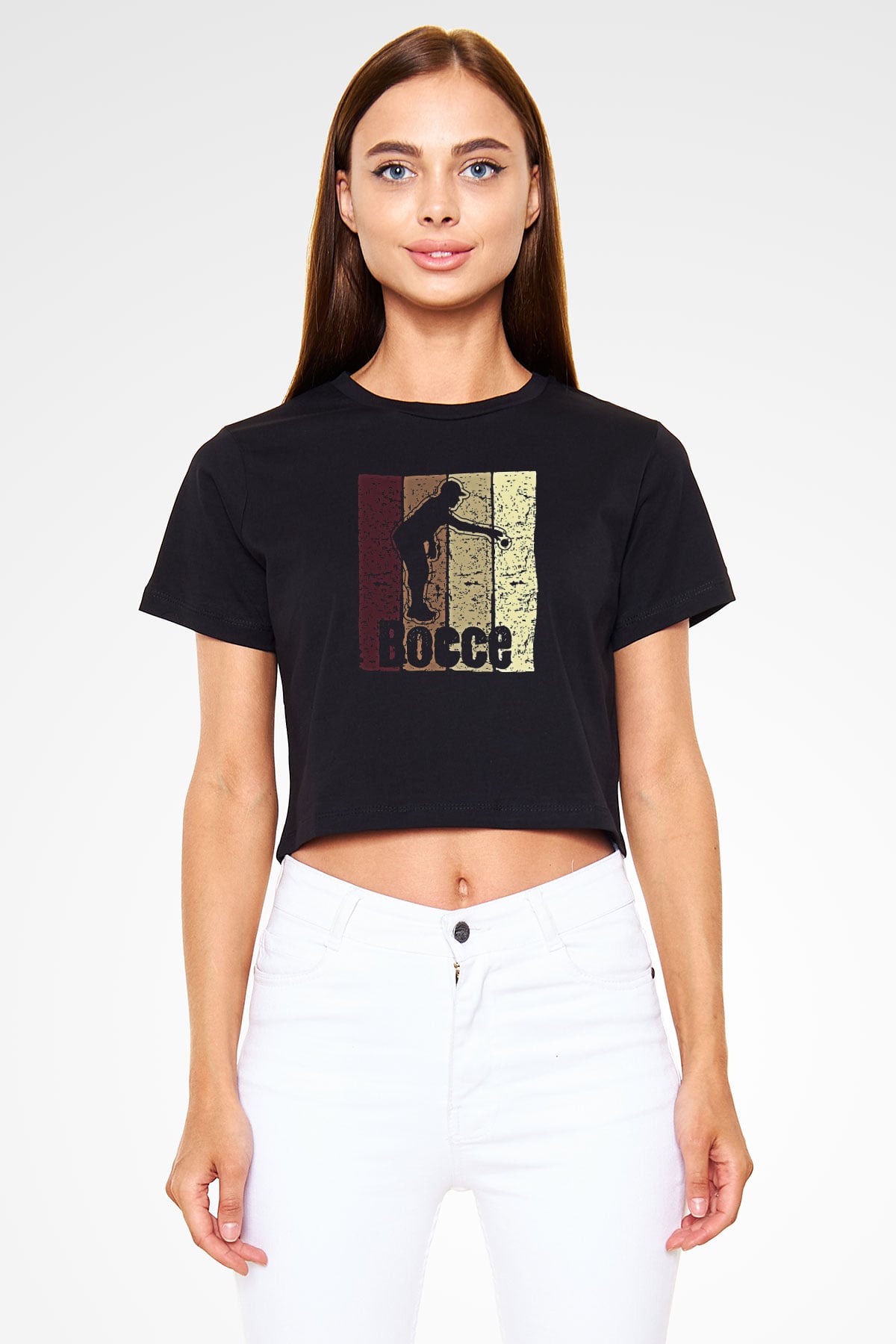 Binicilik - Riding Baskılı Crop Top Siyah Kadın Tişört - Tshirt