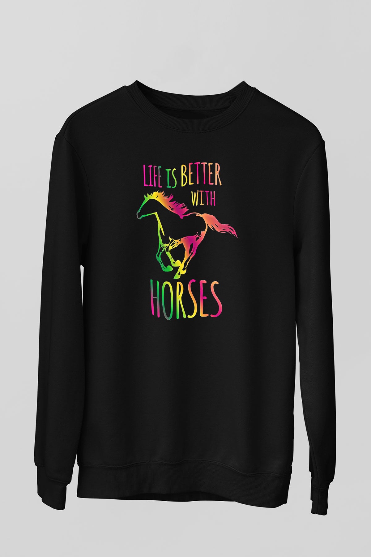 Binicilik - Riding Baskılı Unisex Siyah Sweatshirt