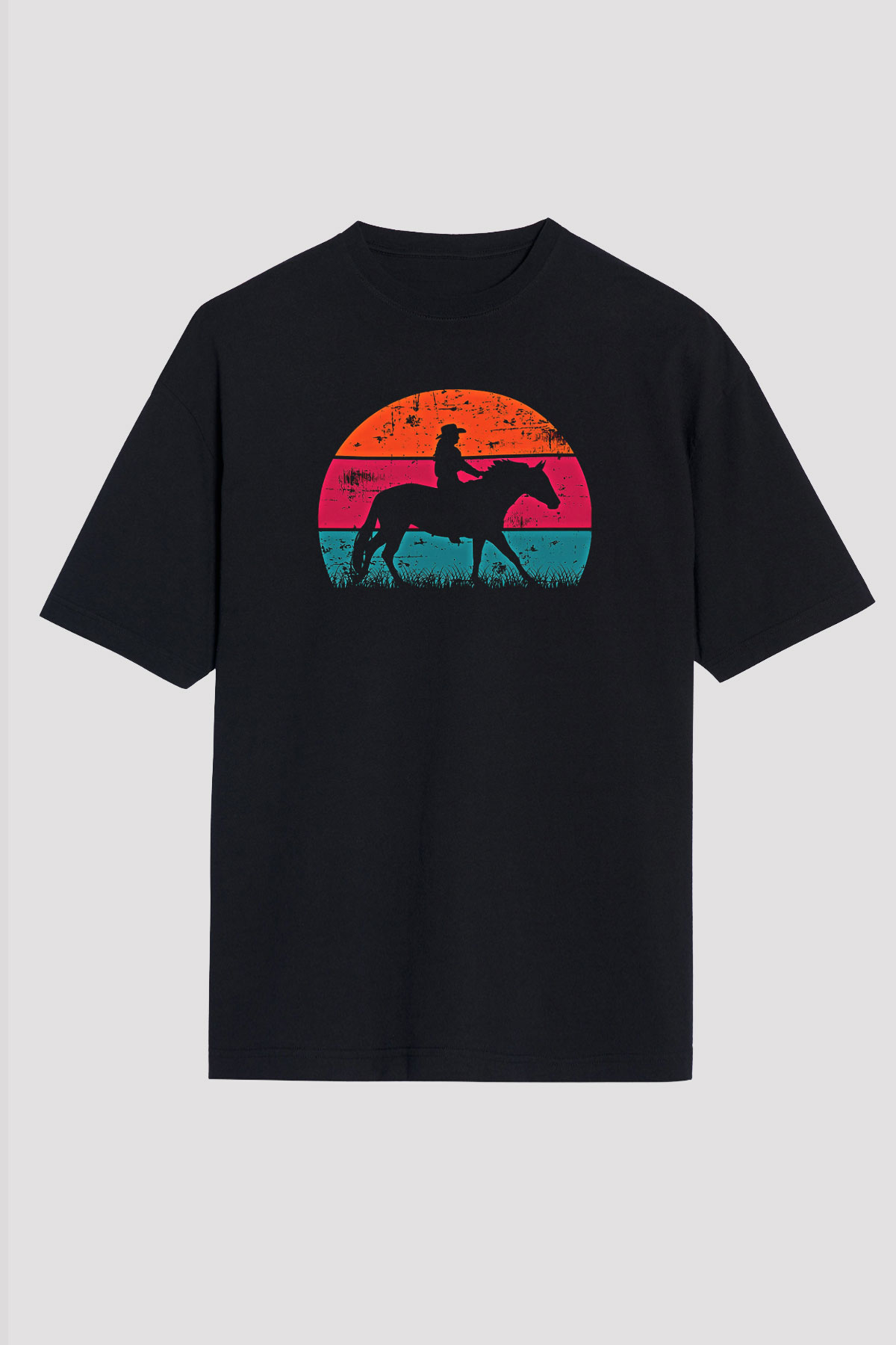 Binicilik - Riding Baskılı Unisex Siyah Oversize Tişört