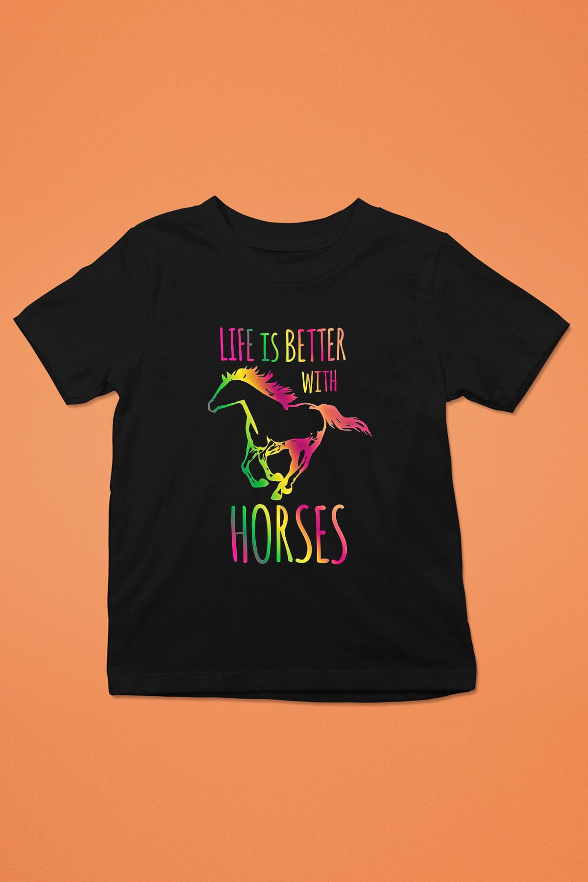 Binicilik - Riding Baskılı Unisex Siyah Çocuk Tİşörtü - Tshirt