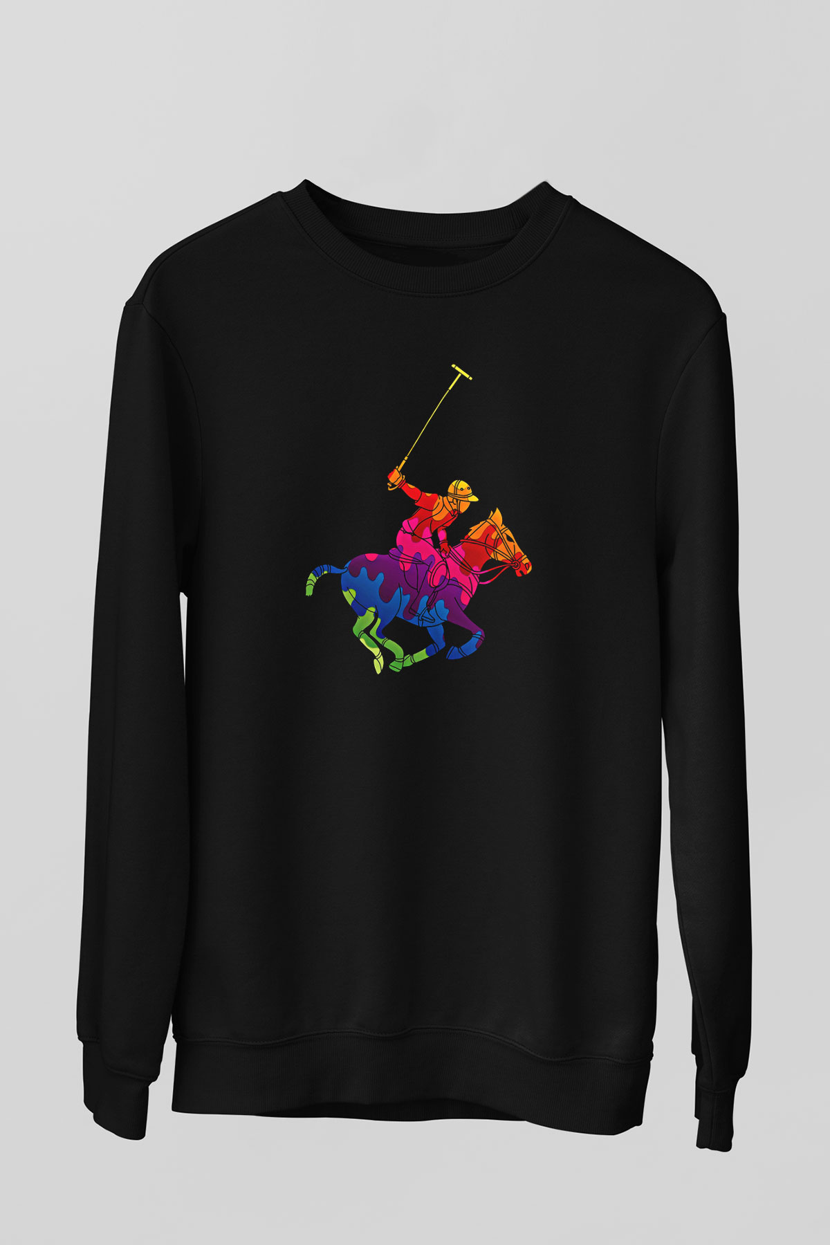 Binicilik - Riding Baskılı Unisex Siyah Sweatshirt