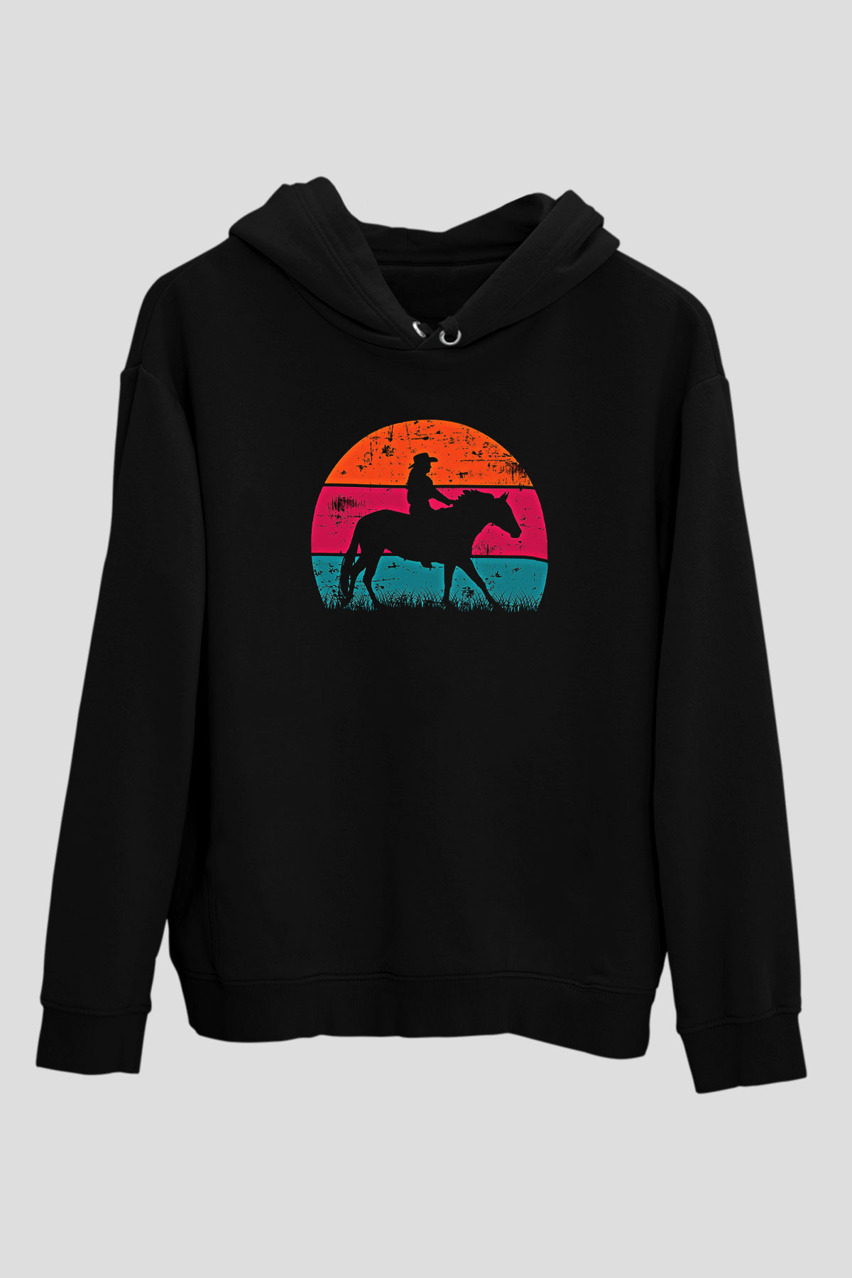 Binicilik - Riding Baskılı Unisex Siyah Hoodie