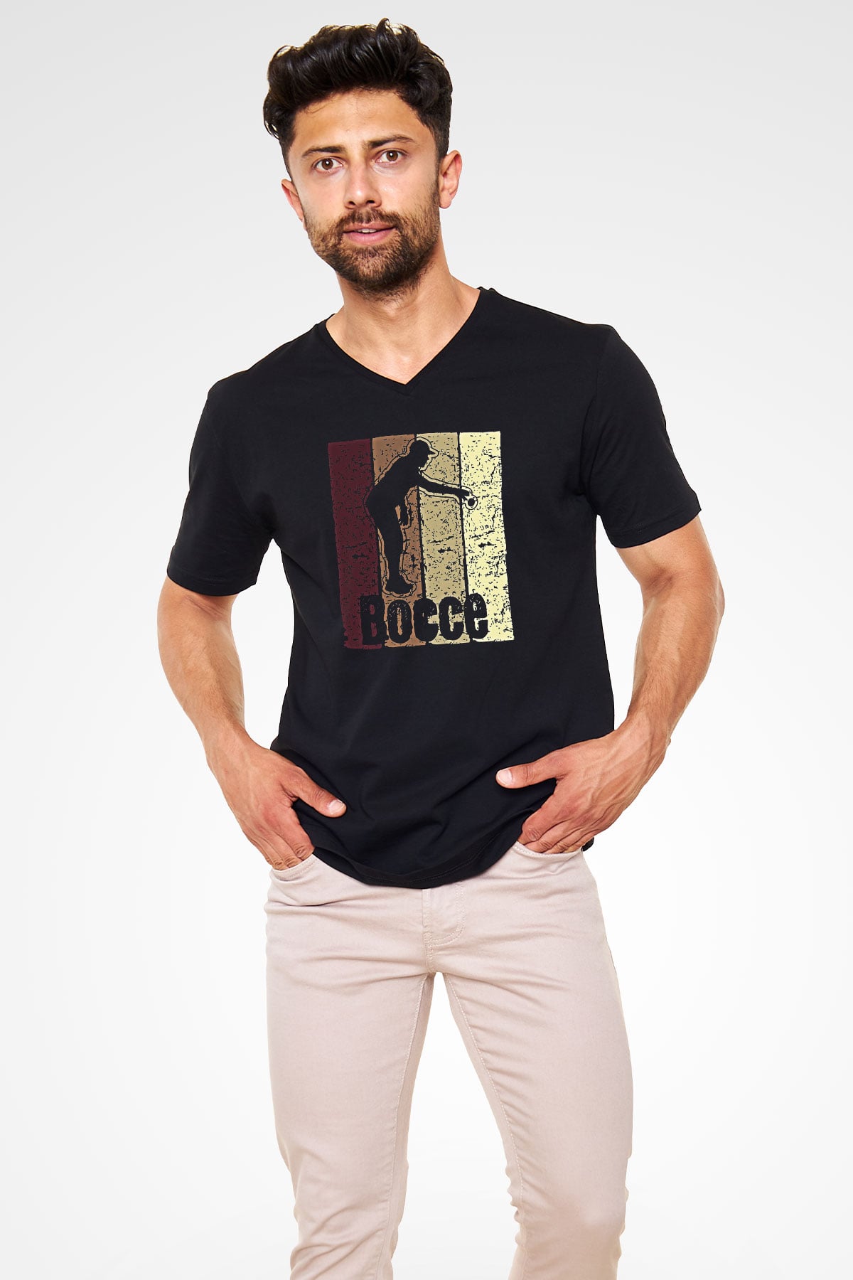 Binicilik - Riding Baskılı Unisex Siyah V Yaka Tişört