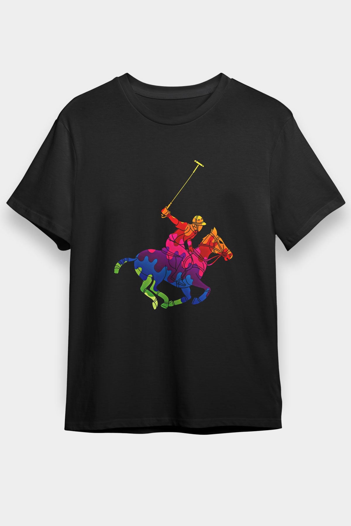 Binicilik - Riding Baskılı Unisex Siyah Tişört - Tshirt