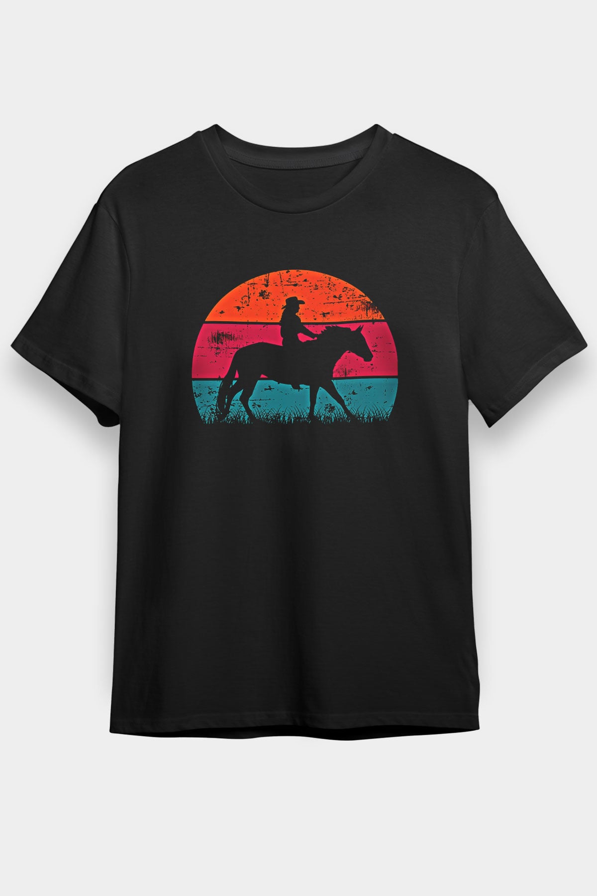 Binicilik - Riding Baskılı Unisex Siyah Tişört - Tshirt