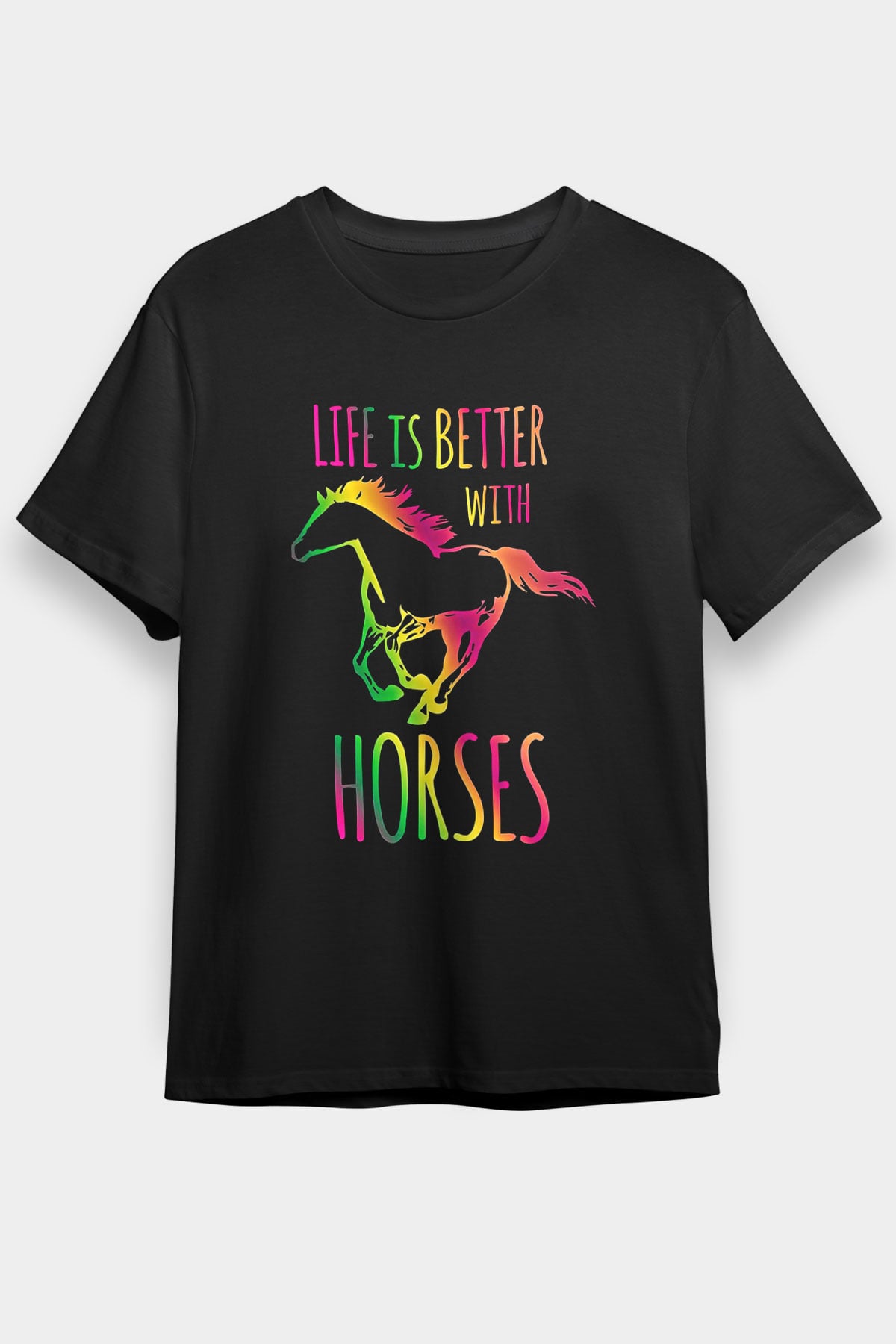 Binicilik - Riding Baskılı Unisex Siyah Tişört - Tshirt