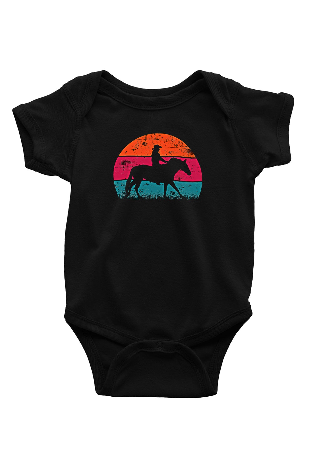 Binicilik - Riding Baskılı Unisex Siyah Bebek Body - Zıbın