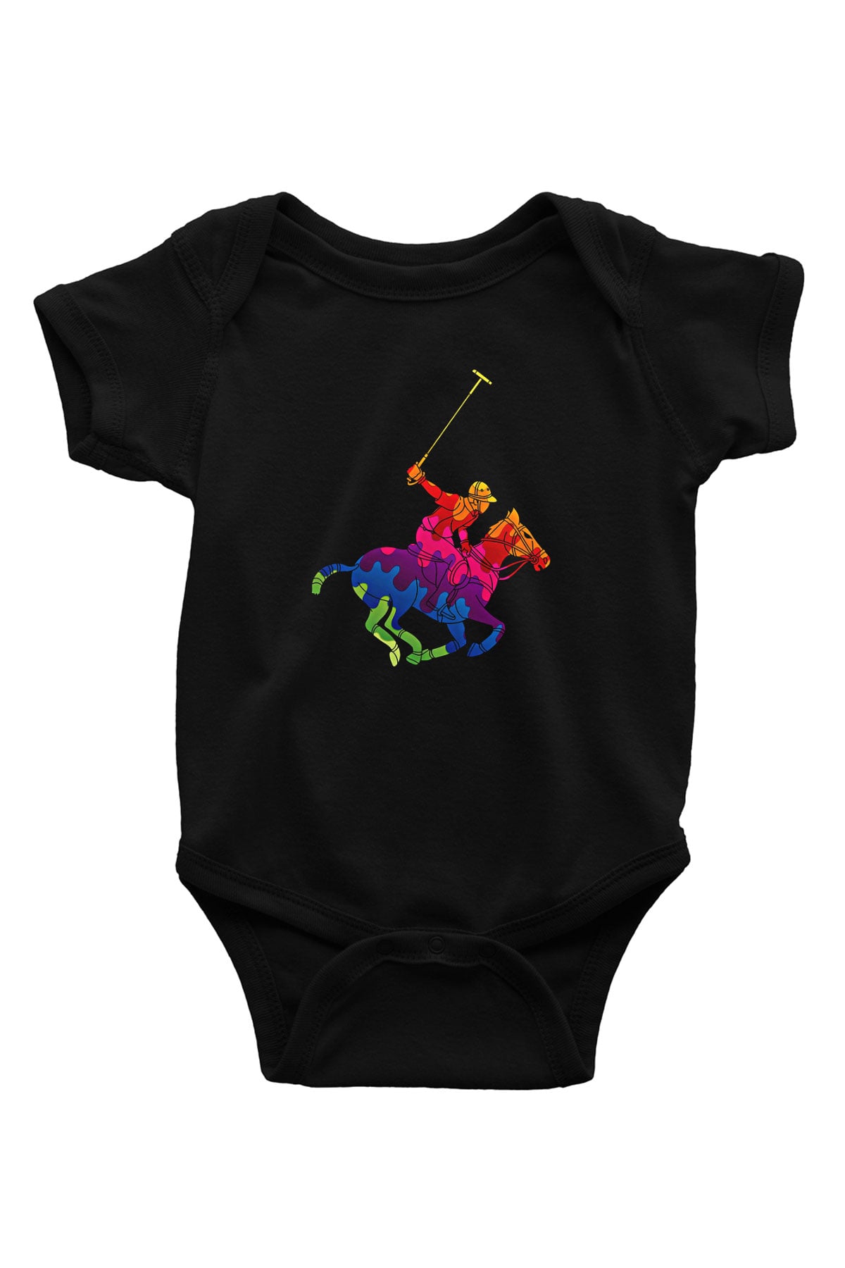 Binicilik - Riding Baskılı Unisex Siyah Bebek Body - Zıbın