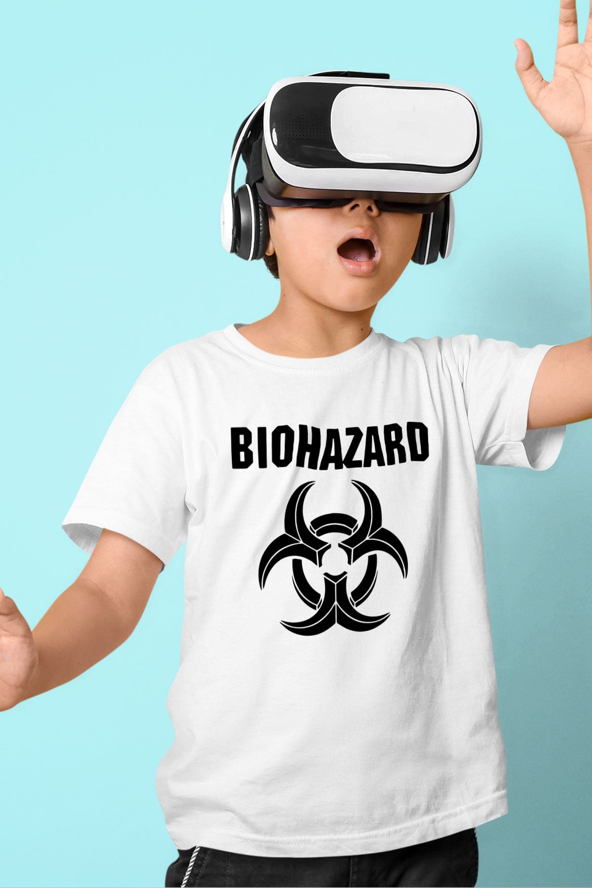 Biohazard Baskılı Beyaz Unisex Çocuk Tişört