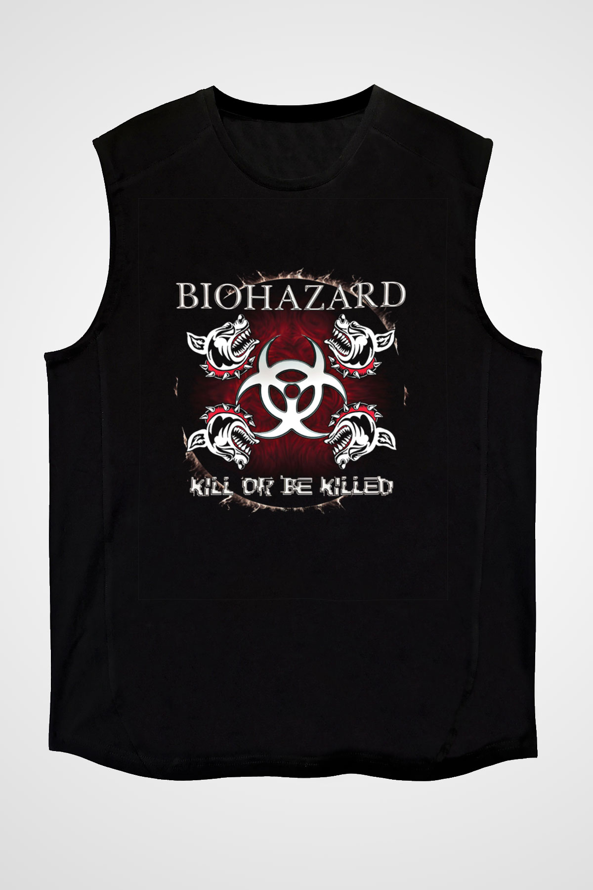 Biohazard Baskılı Unisex Siyah Kolsuz Tişört