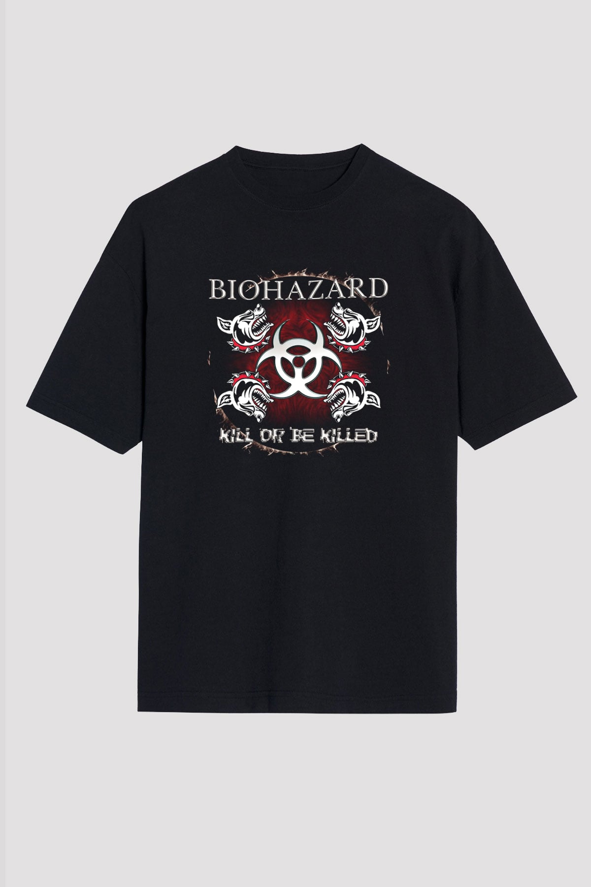 Biohazard Baskılı Unisex Siyah Oversize Tişört