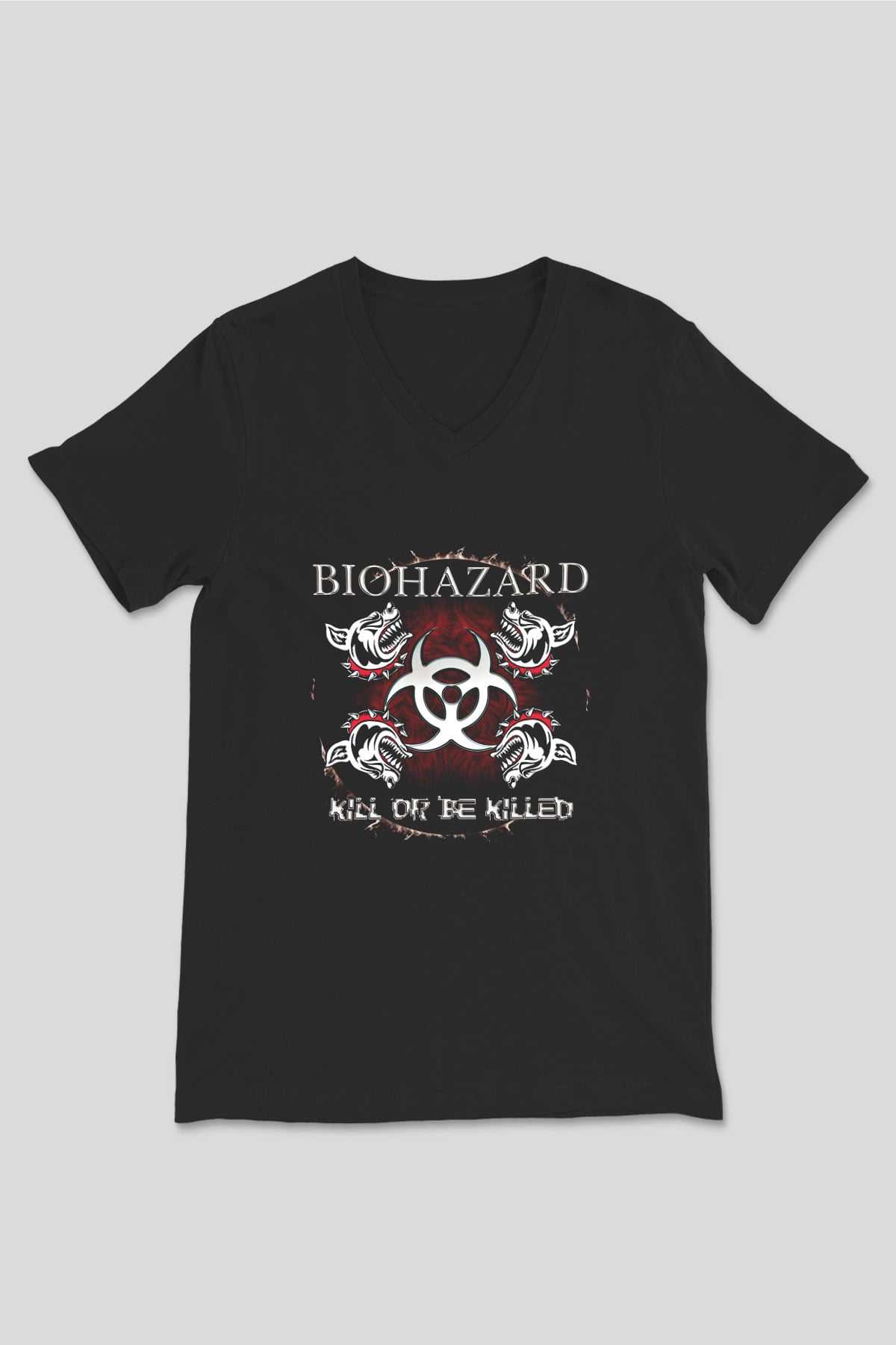 Biohazard Baskılı Unisex Siyah V Yaka Tişört